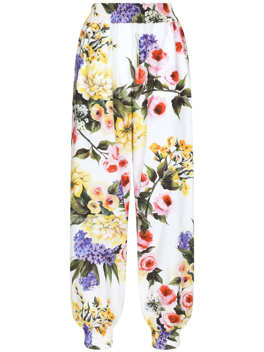 floral-print cotton track pants