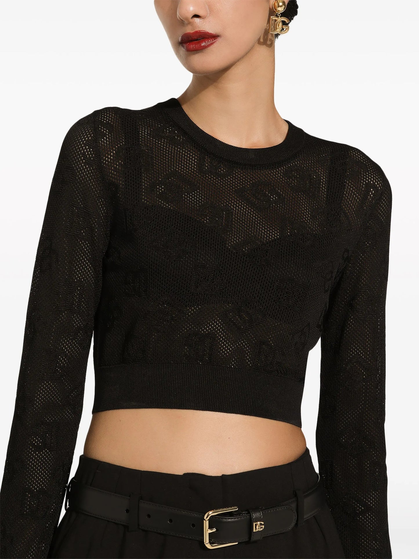 monogram open-knit crop top
