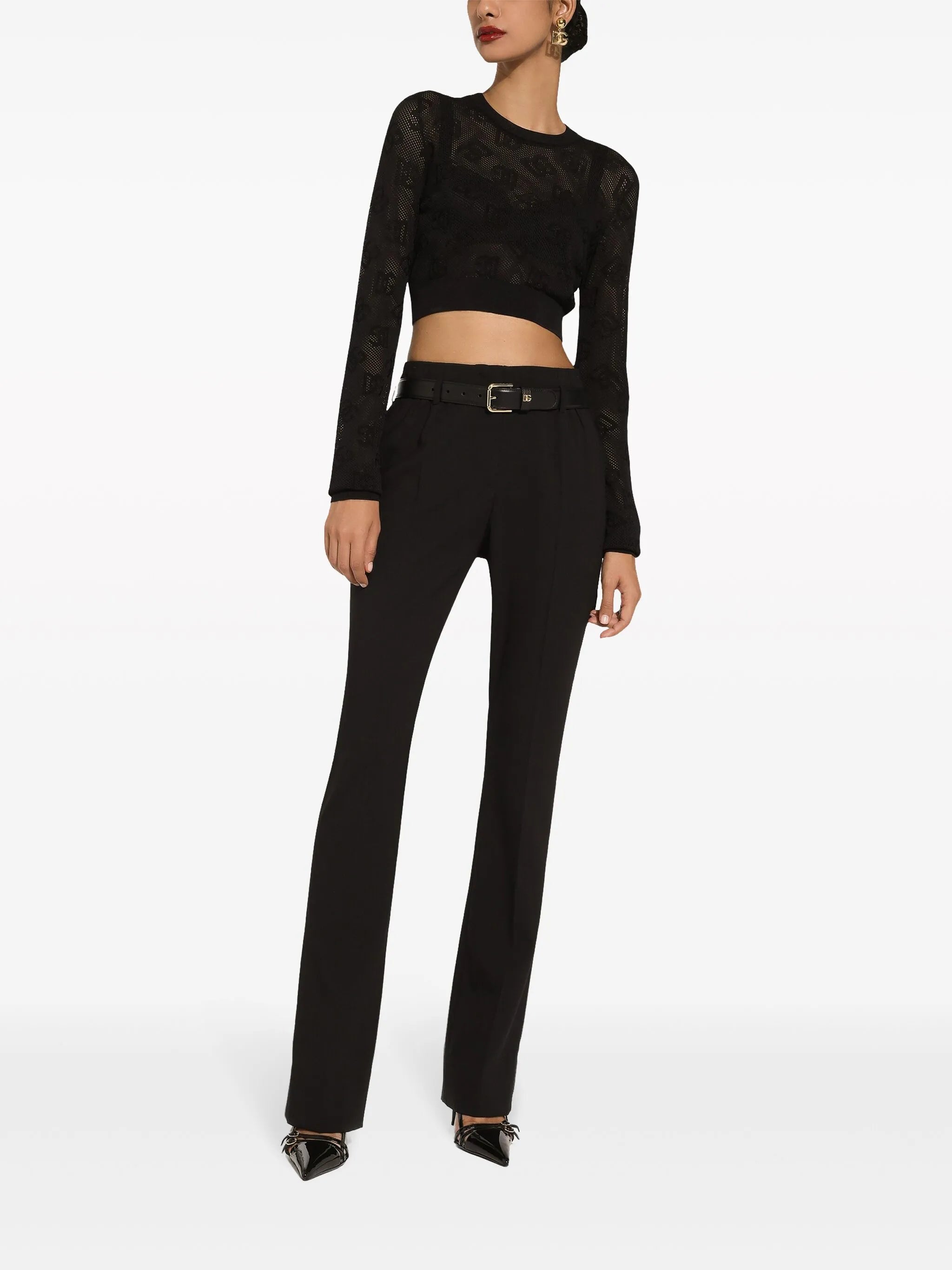 monogram open-knit crop top