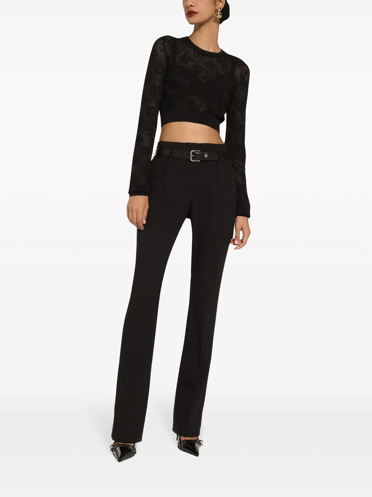 monogram open-knit crop top