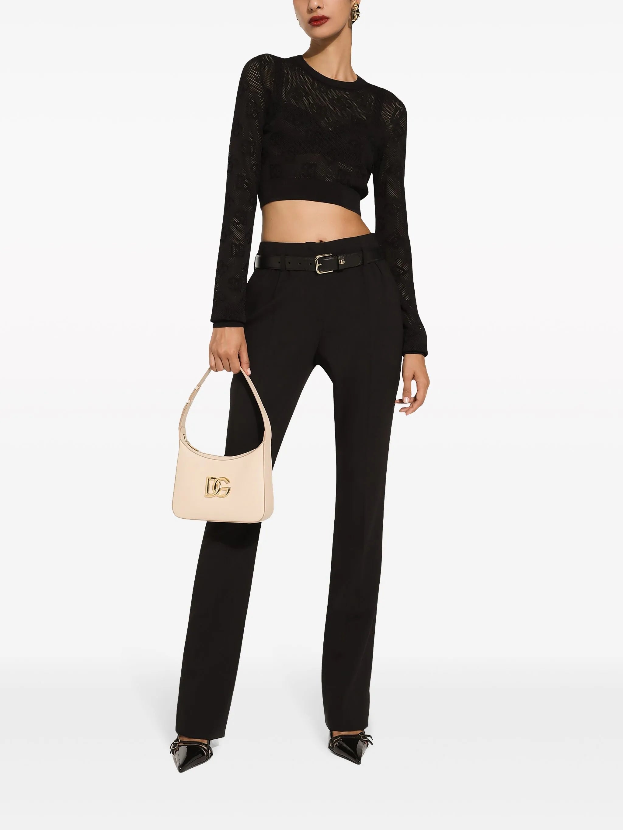monogram open-knit crop top
