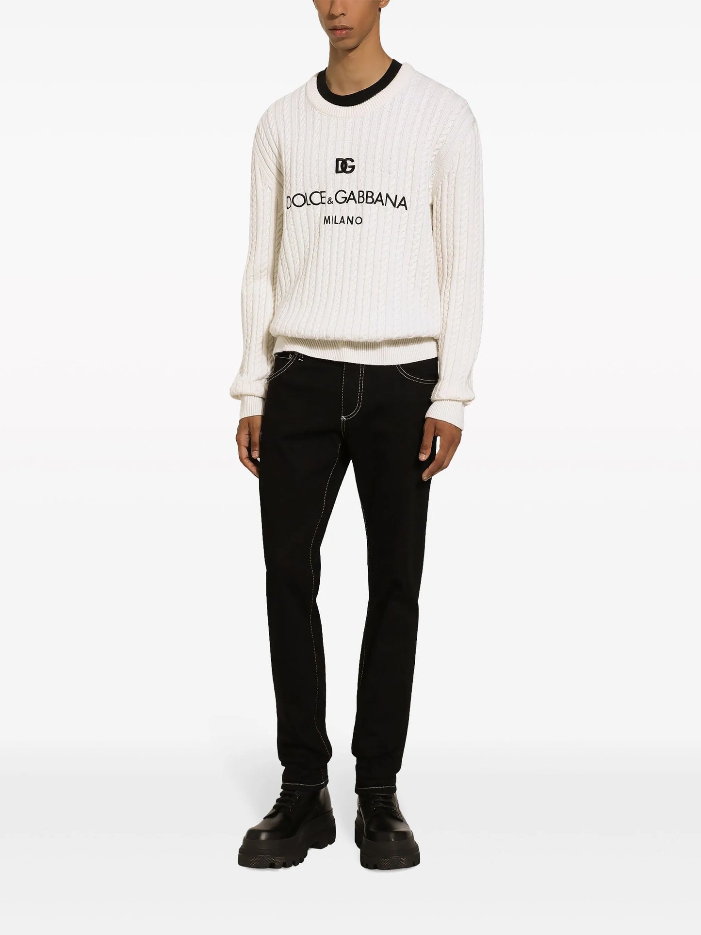crew-neck cable-knit jumper