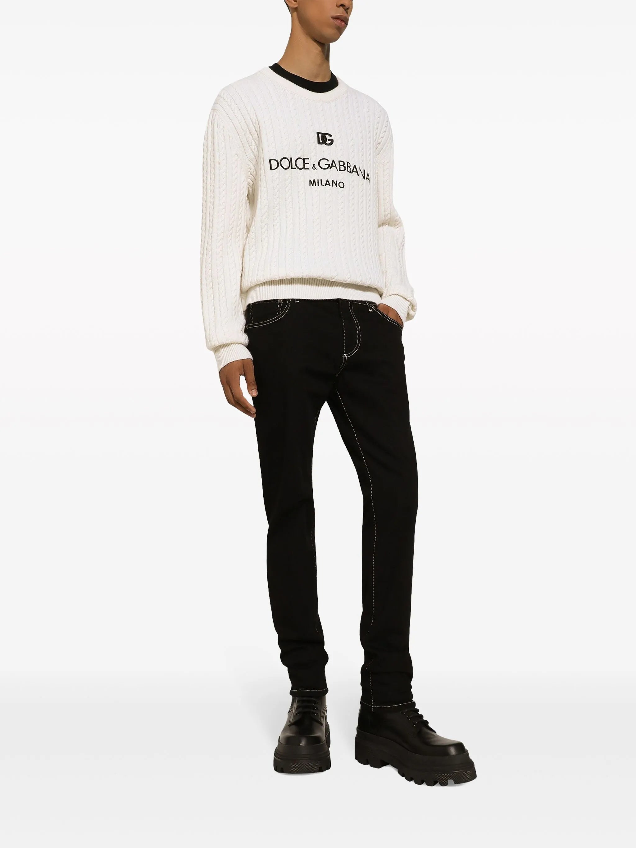 crew-neck cable-knit jumper