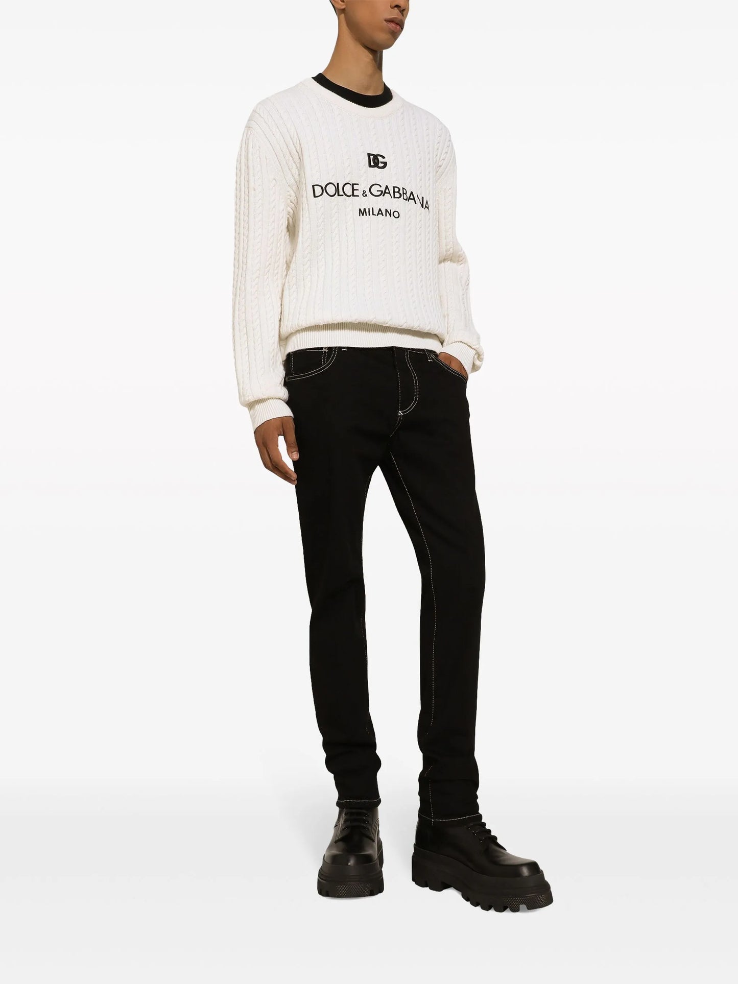 crew-neck cable-knit jumper