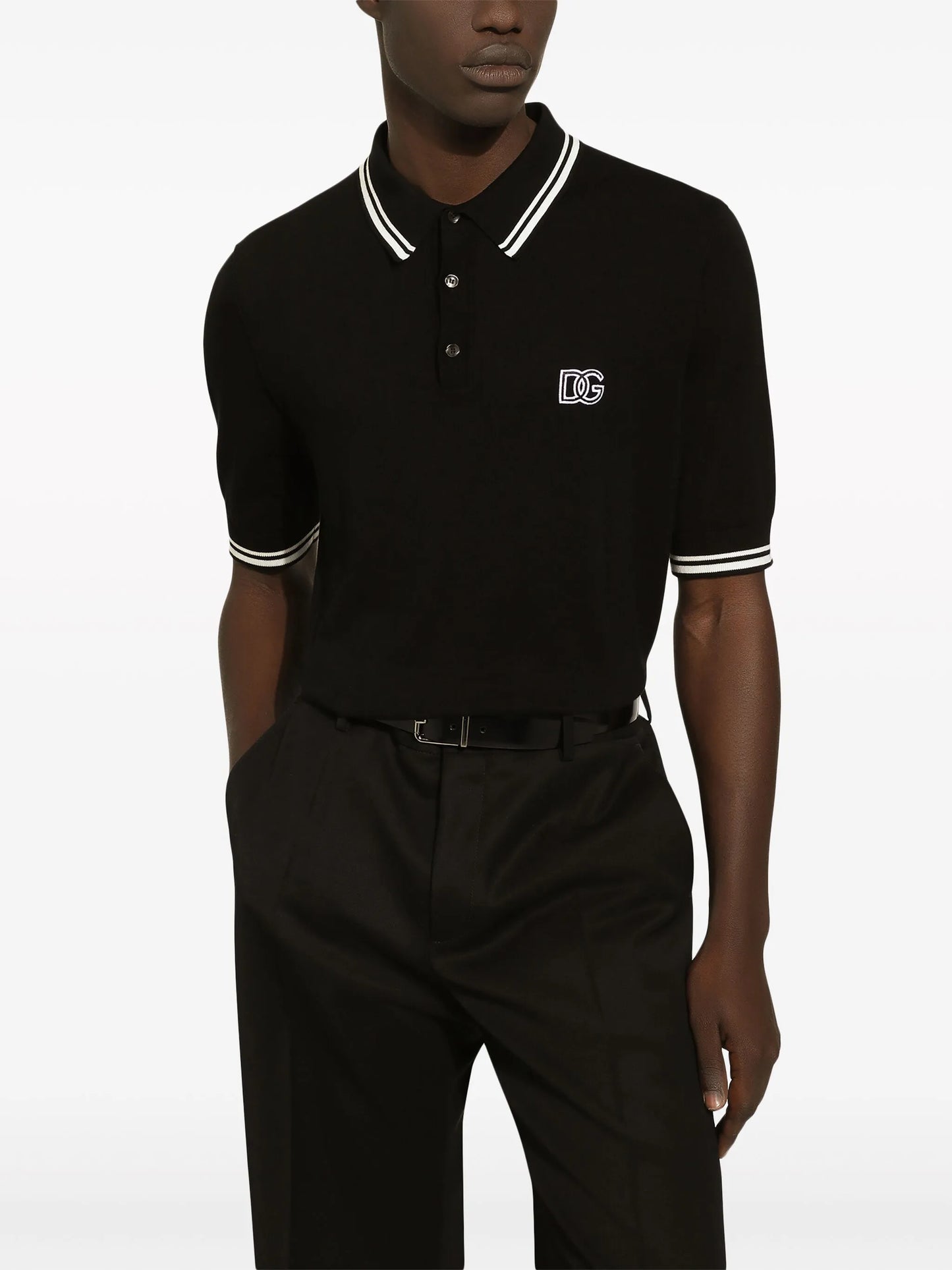 logo-embroidered stripe-detail polo shirt