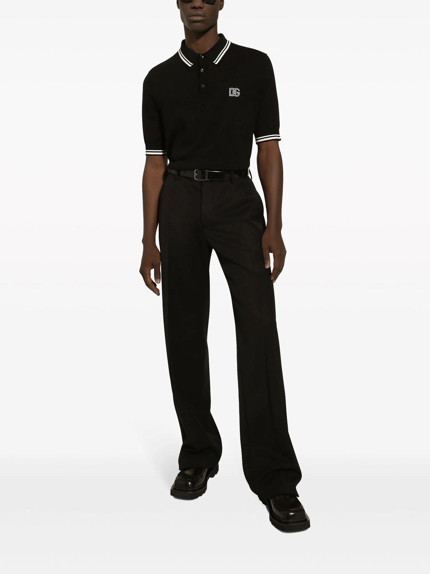 logo-embroidered stripe-detail polo shirt