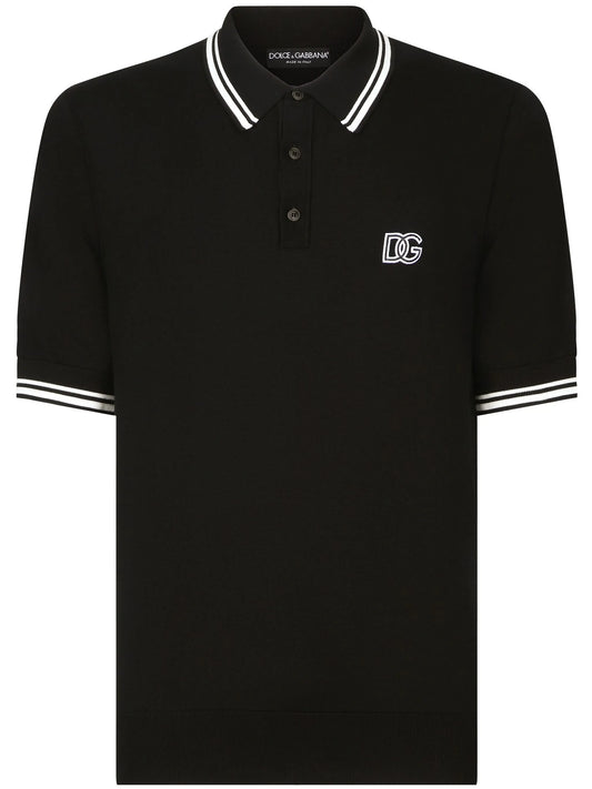 logo-embroidered stripe-detail polo shirt
