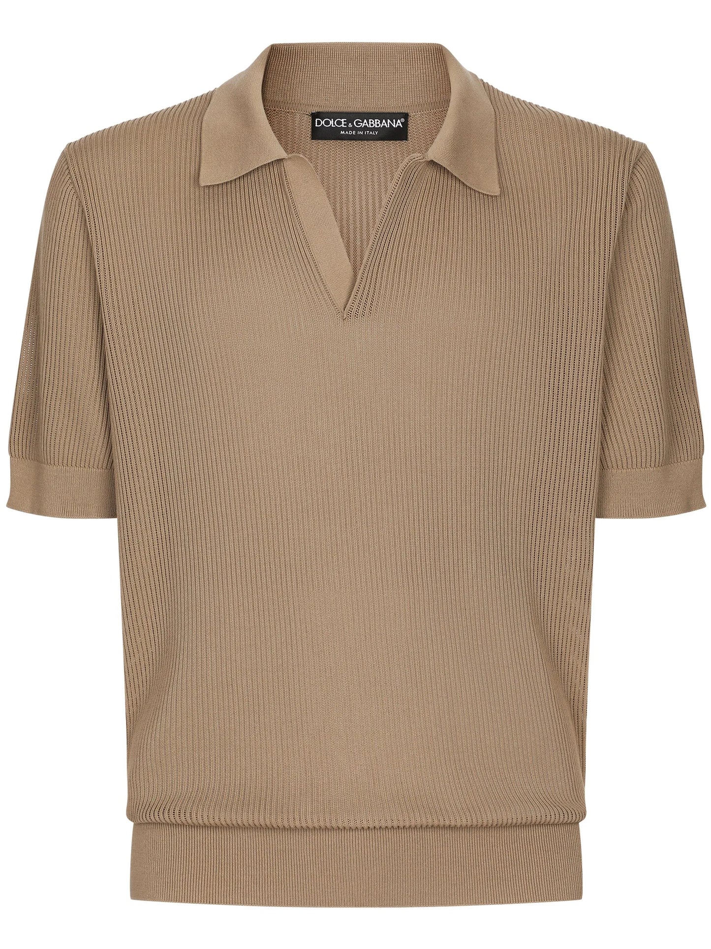 ribbed-knit cotton polo shirt