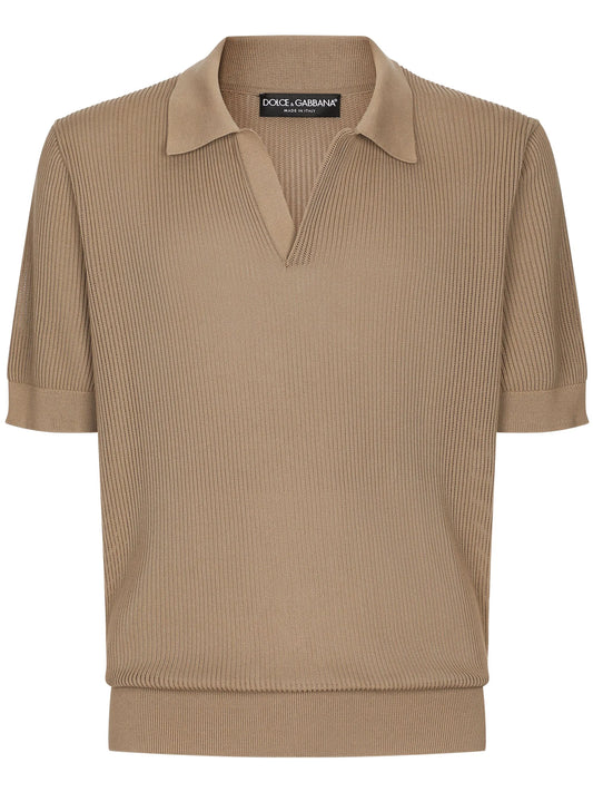 ribbed-knit cotton polo shirt