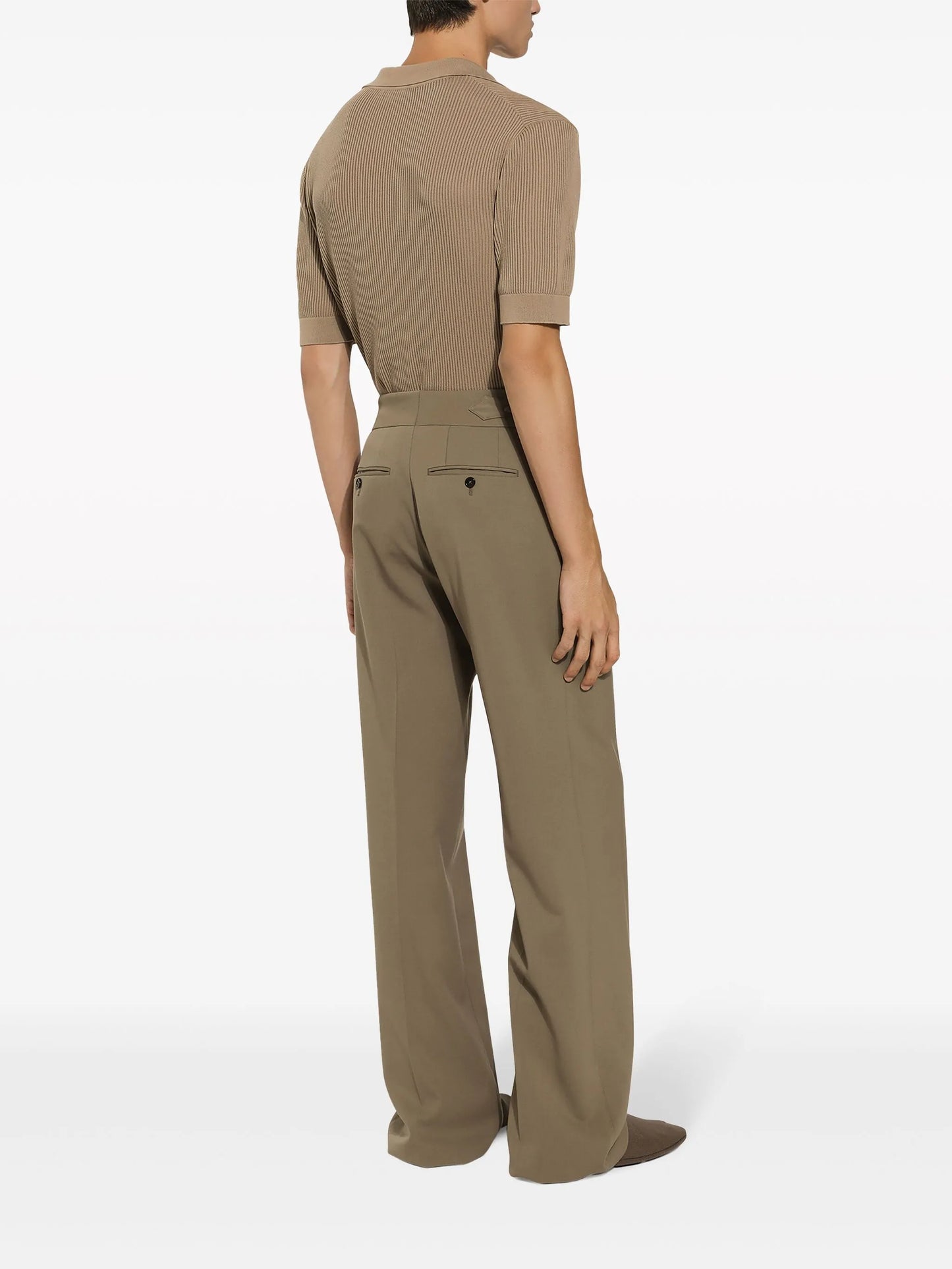 ribbed-knit cotton polo shirt