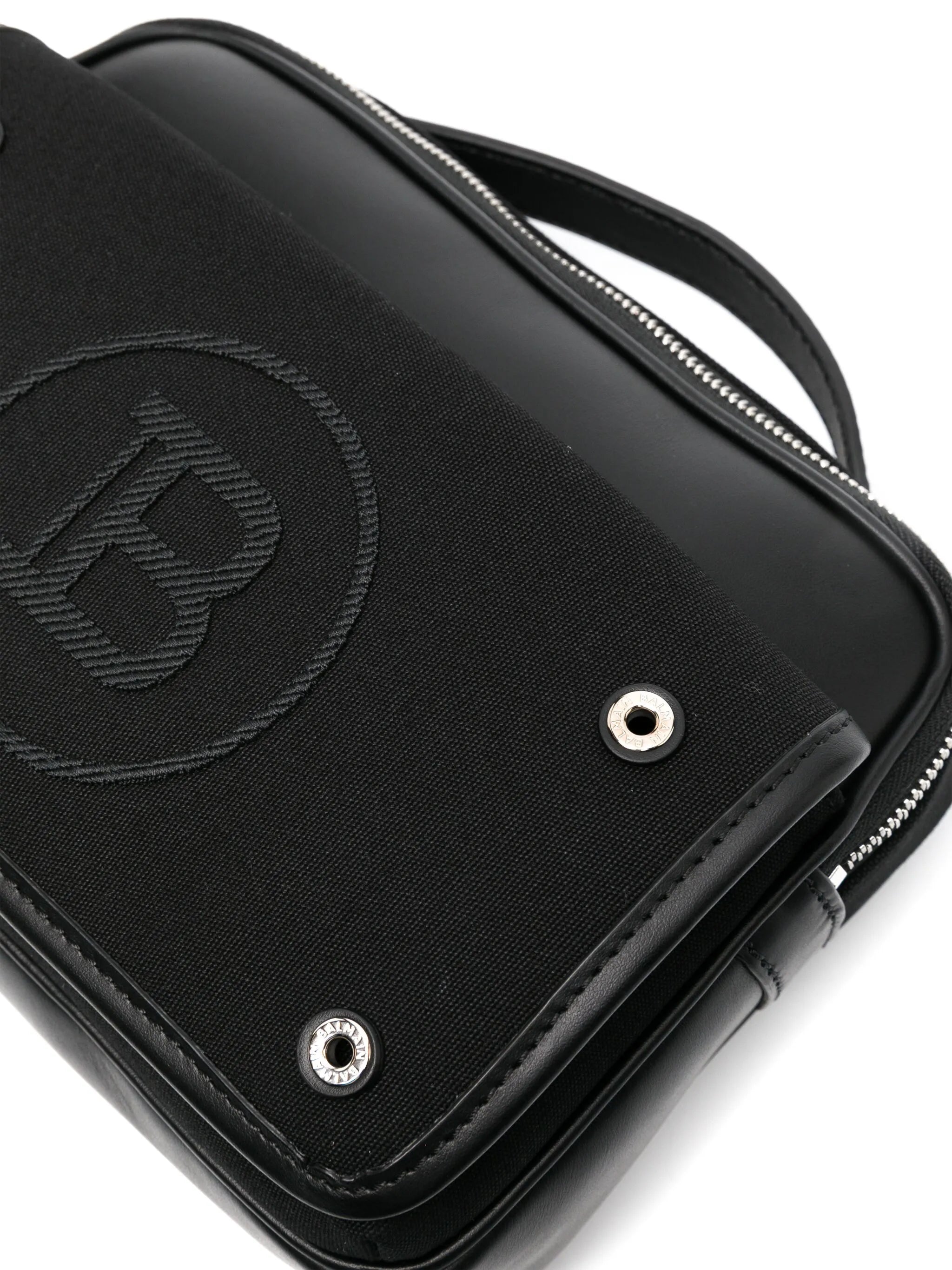 logo-embroidered leather shoulder bag