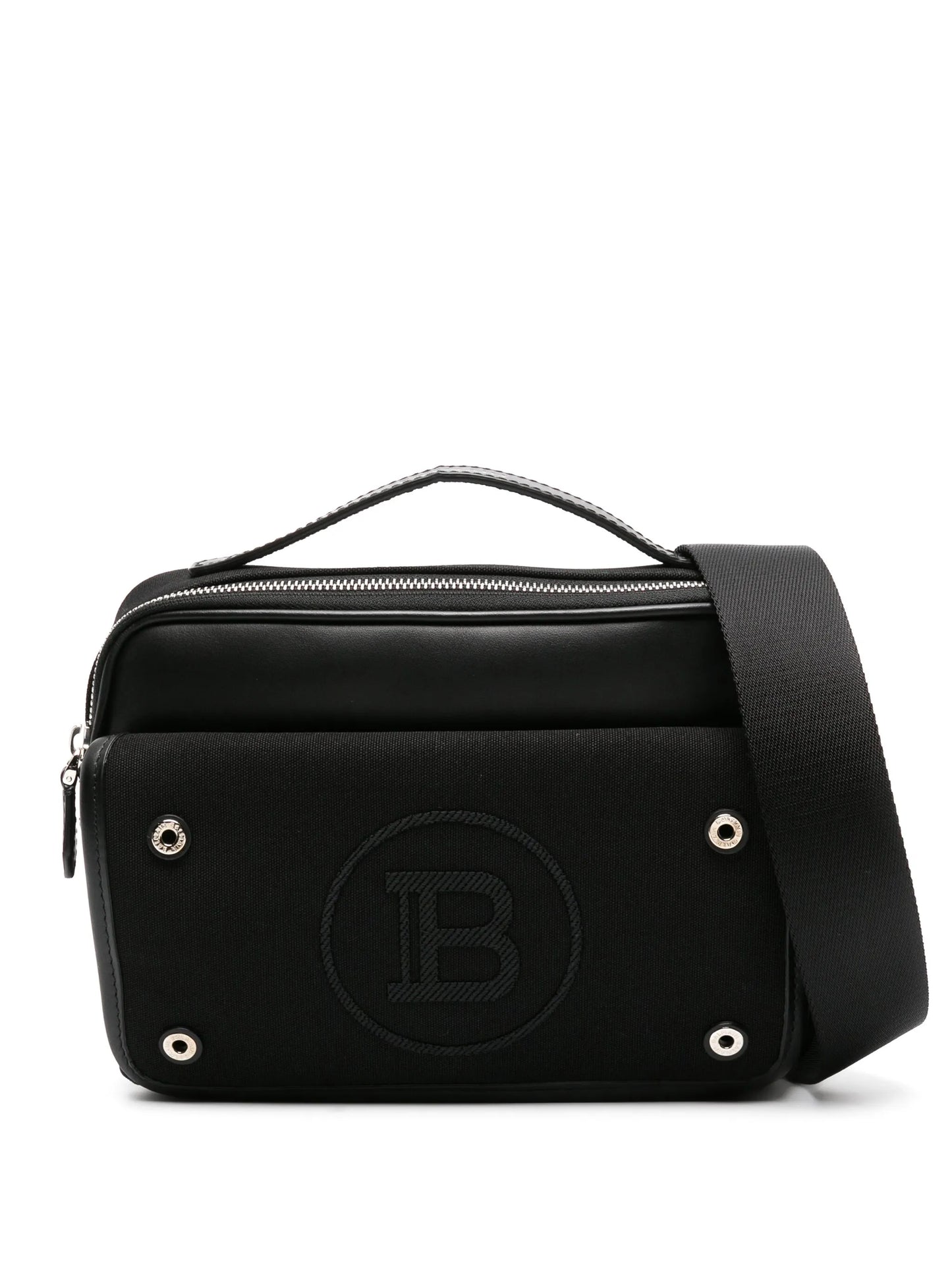logo-embroidered leather shoulder bag