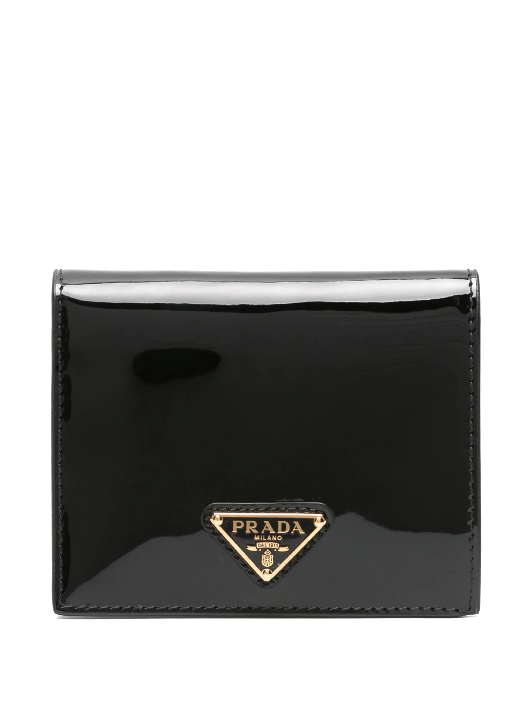 triangle-logo patent leather wallet