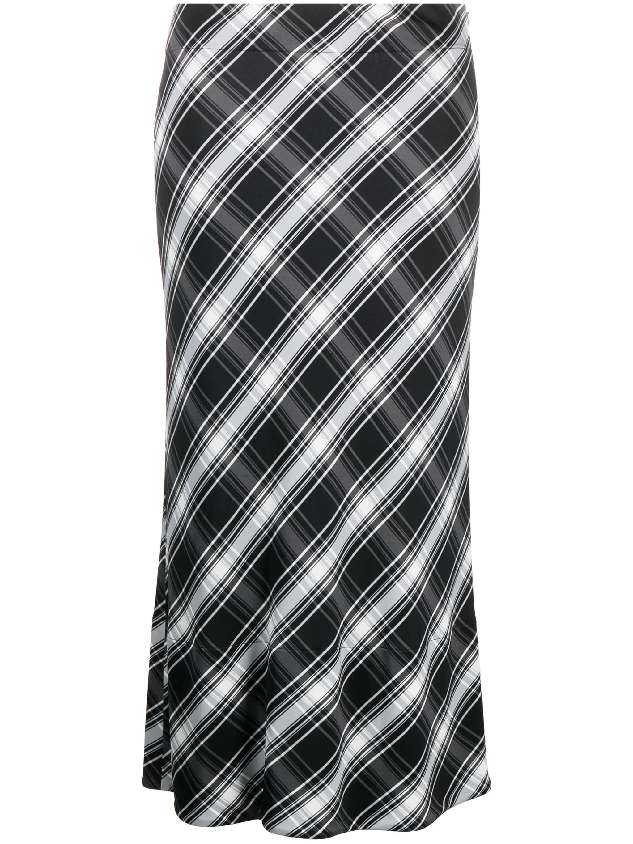 check-print flared midi skirt