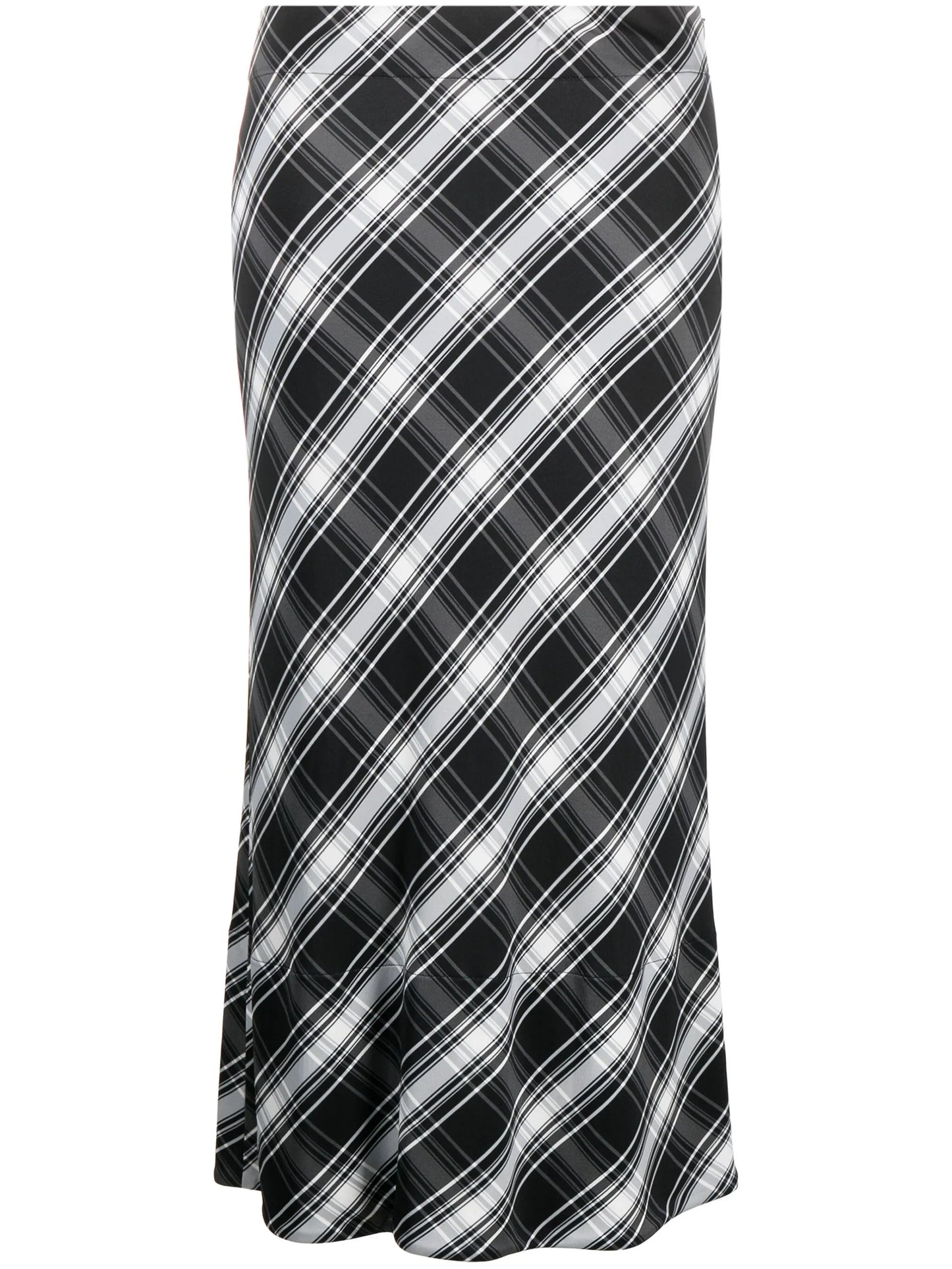 check-print flared midi skirt