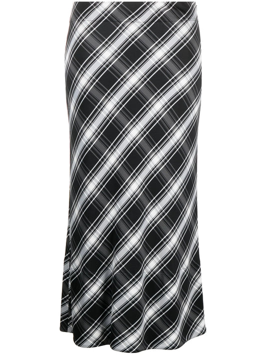 check-print flared midi skirt