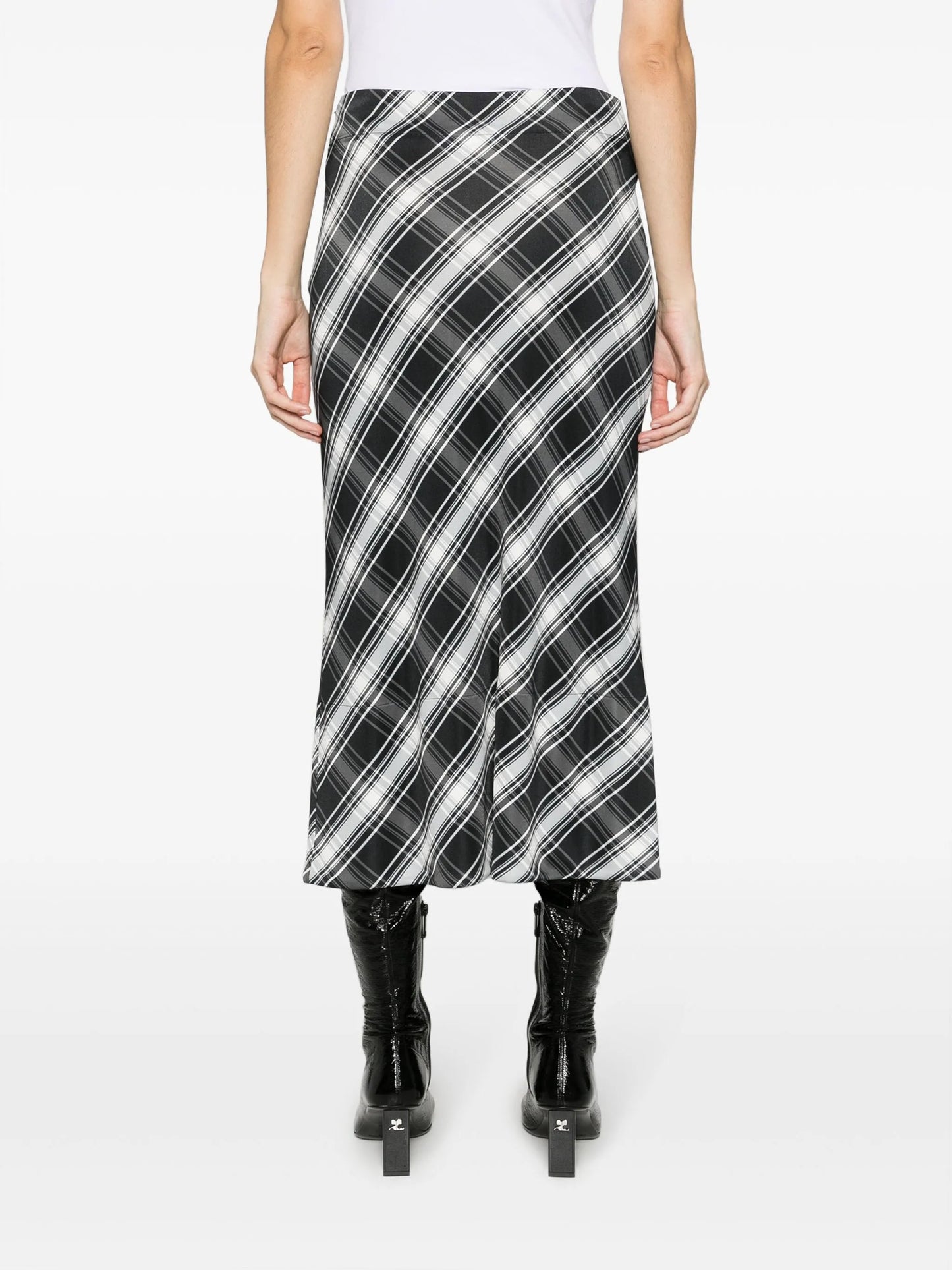 check-print flared midi skirt