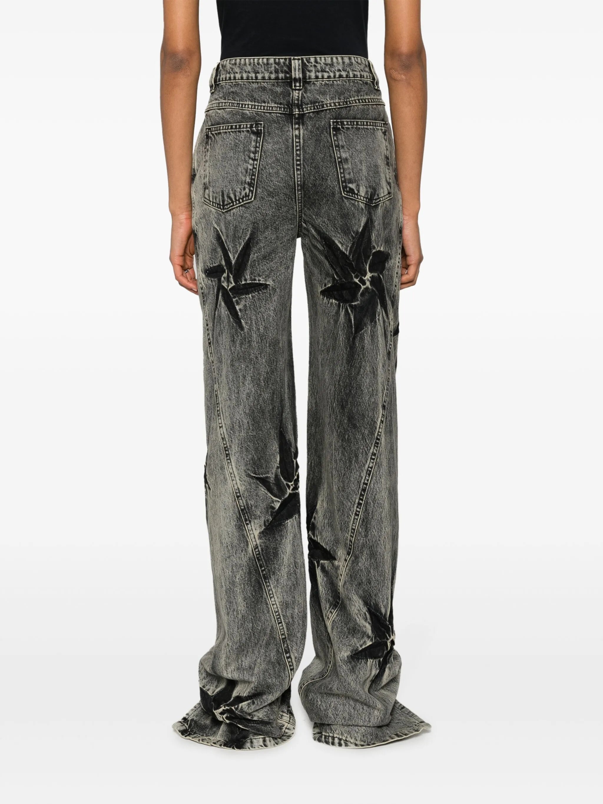 floral-print wide-leg jeans