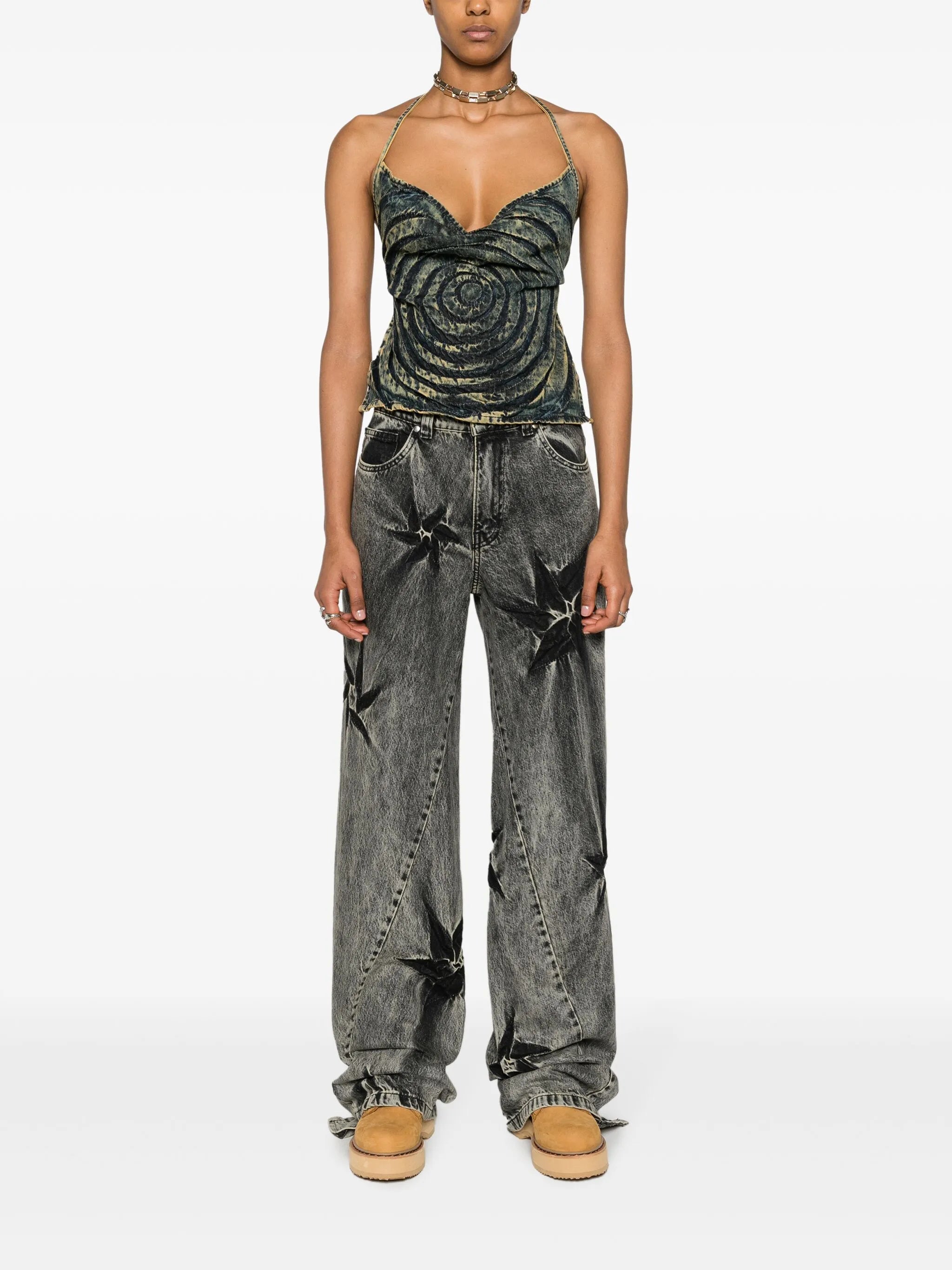 floral-print wide-leg jeans