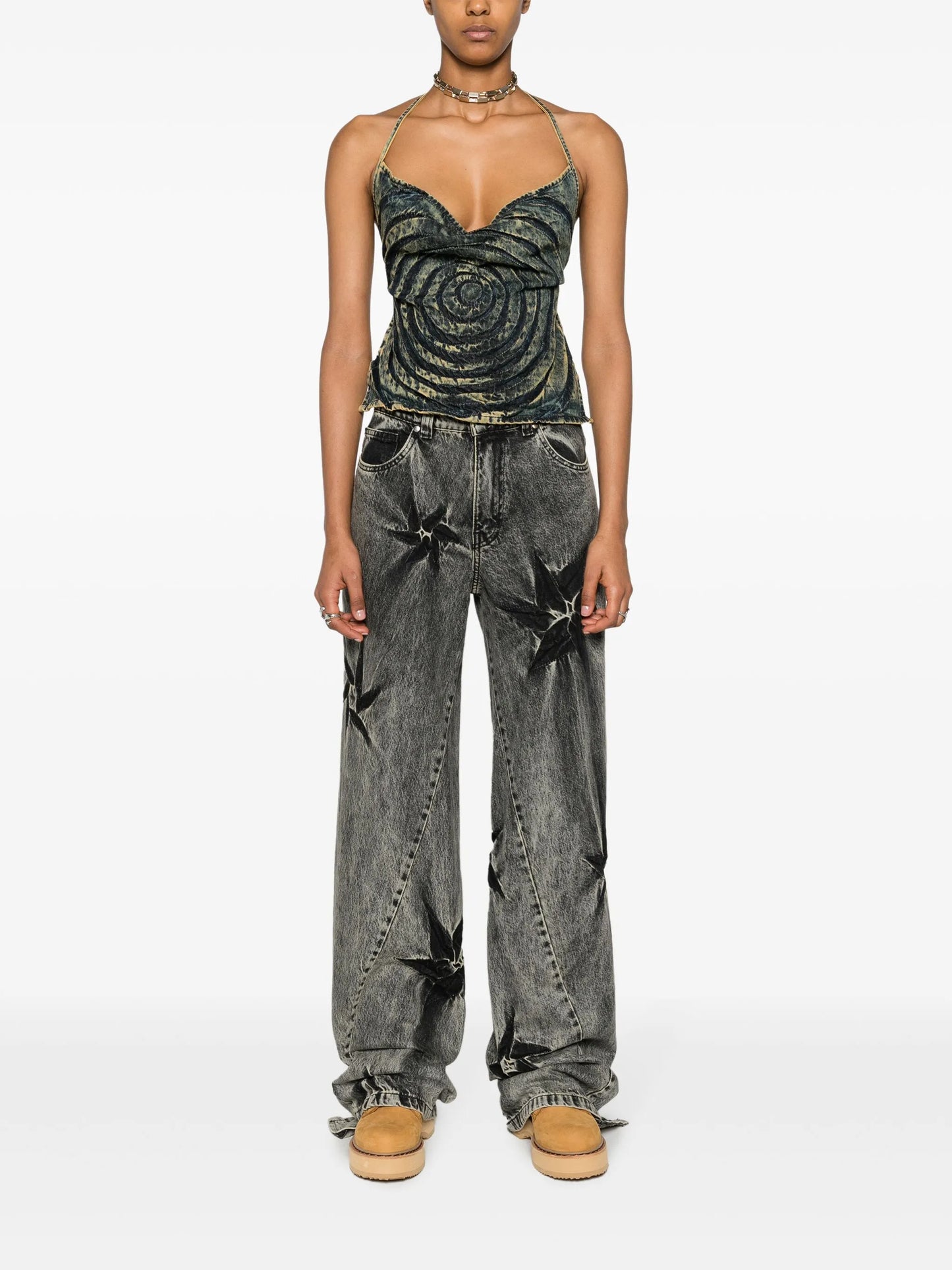 floral-print wide-leg jeans