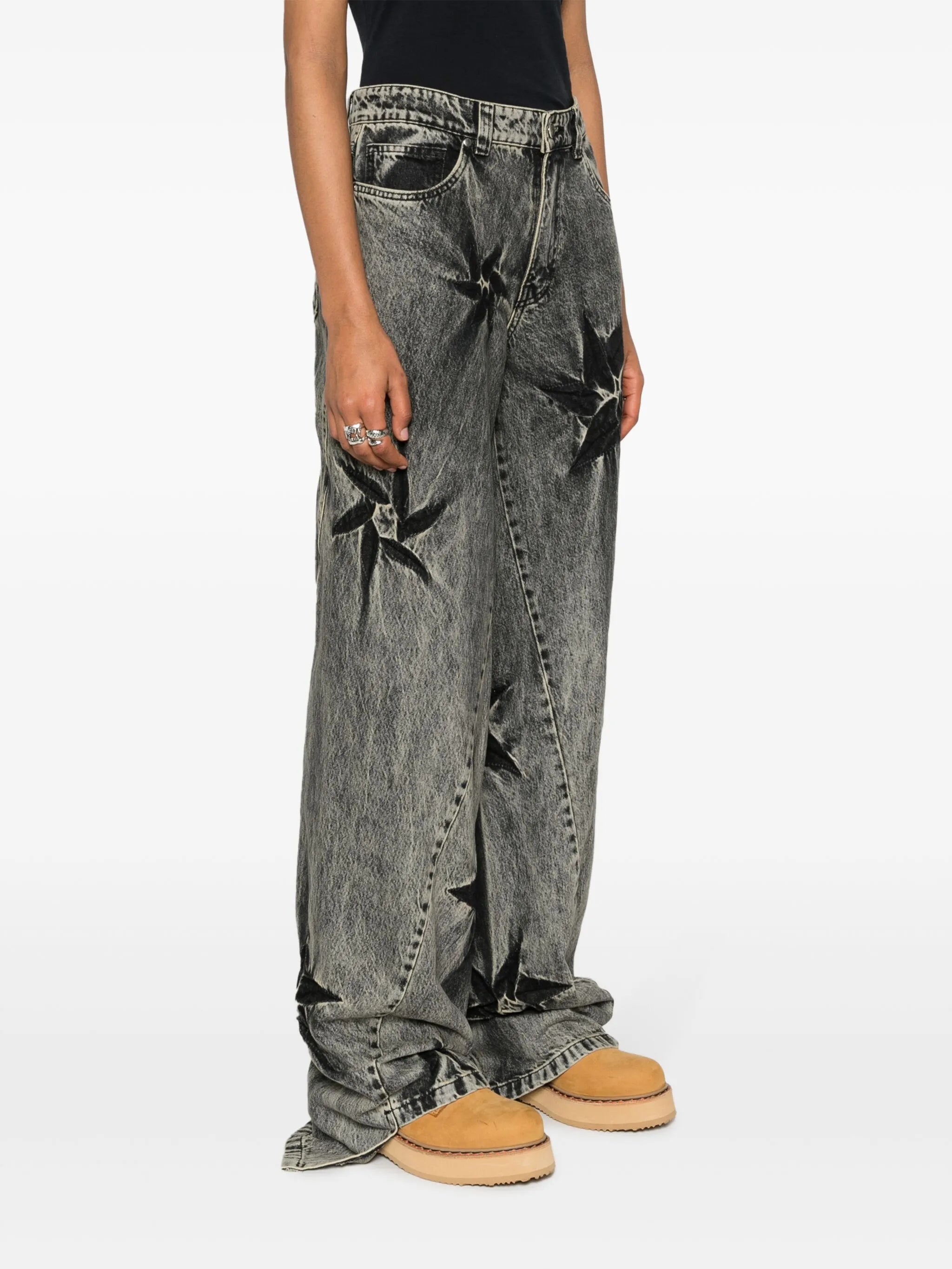 floral-print wide-leg jeans