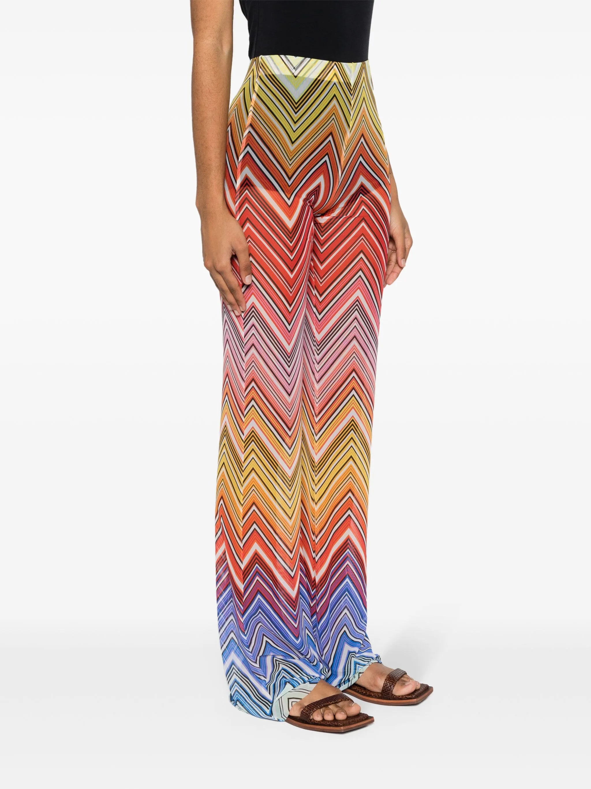 Zigzag-print straight-leg tulle trousers