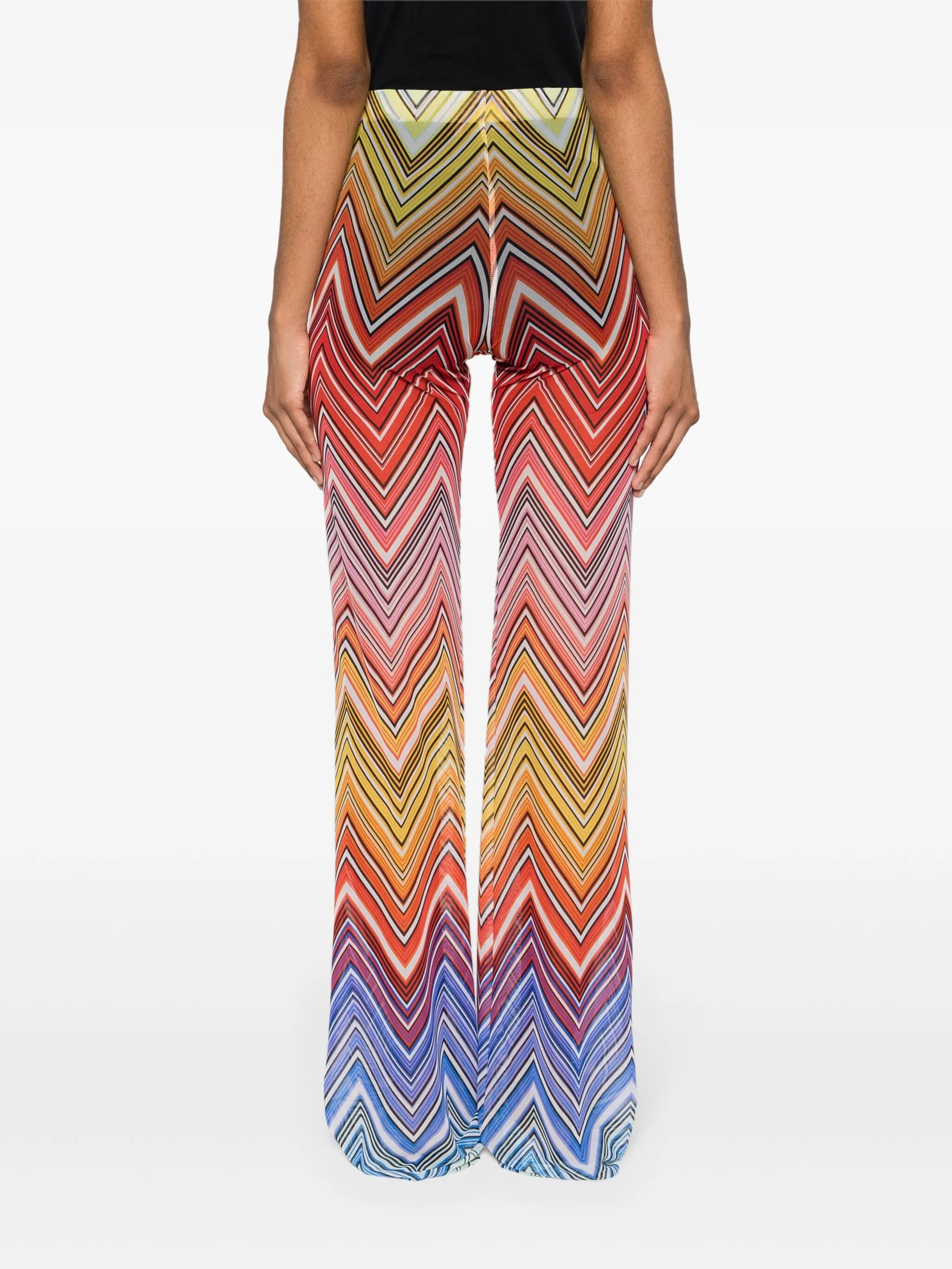 Zigzag-print straight-leg tulle trousers