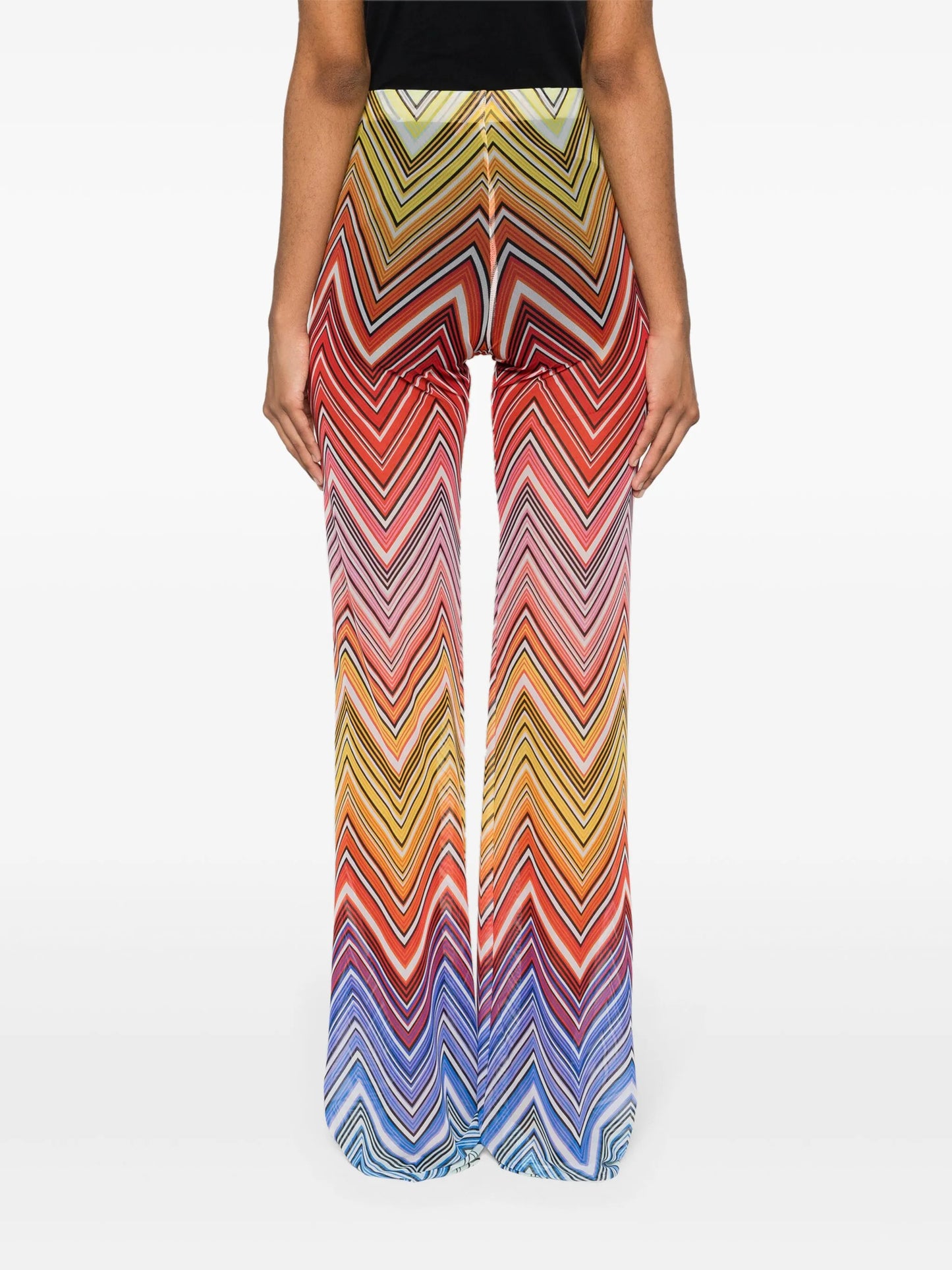 Zigzag-print straight-leg tulle trousers