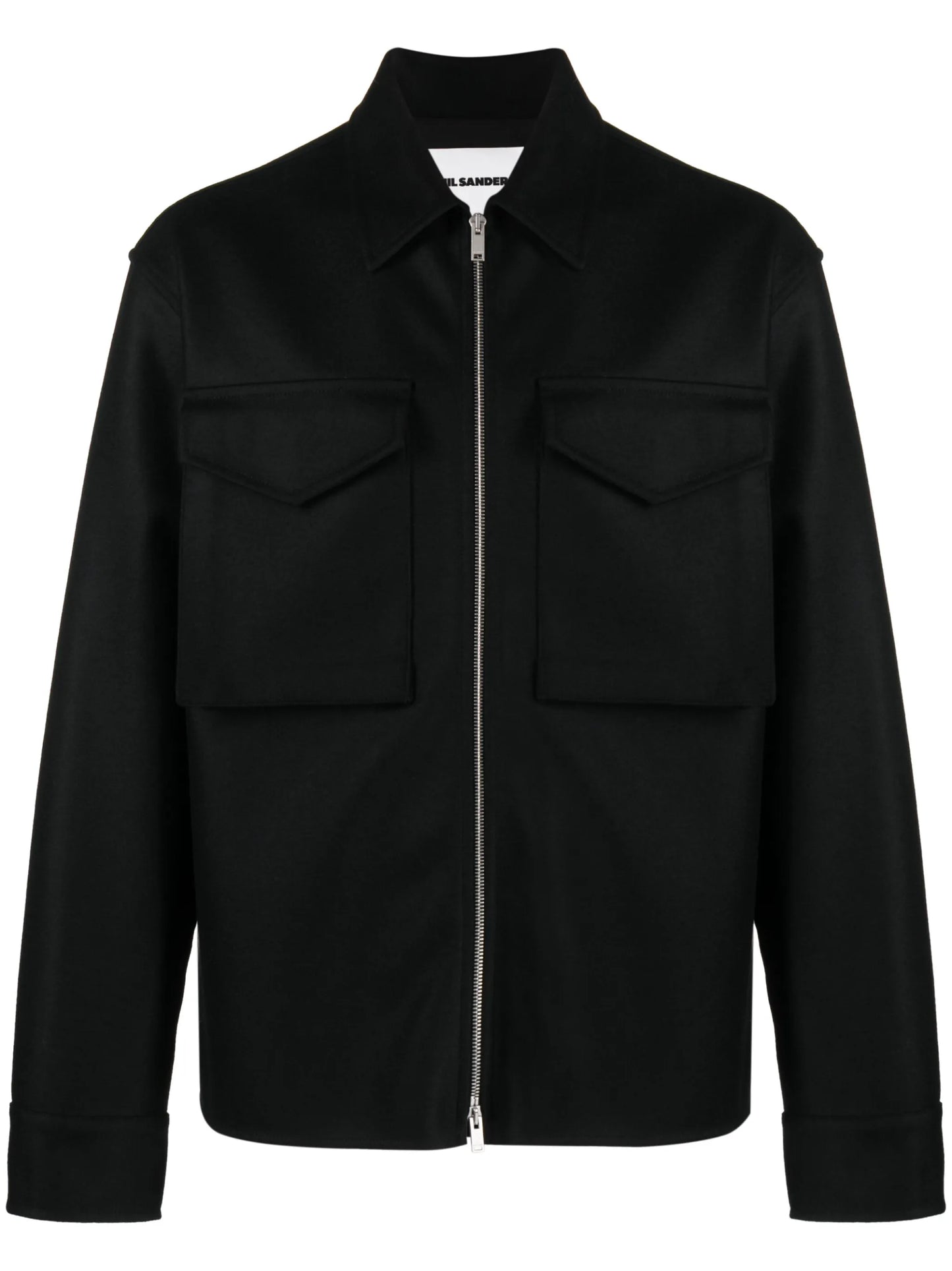 pointed-collar zip-up wool jacket