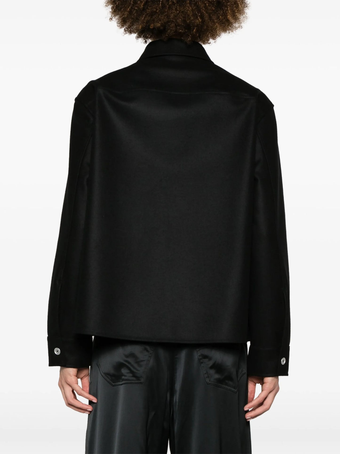 pointed-collar zip-up wool jacket