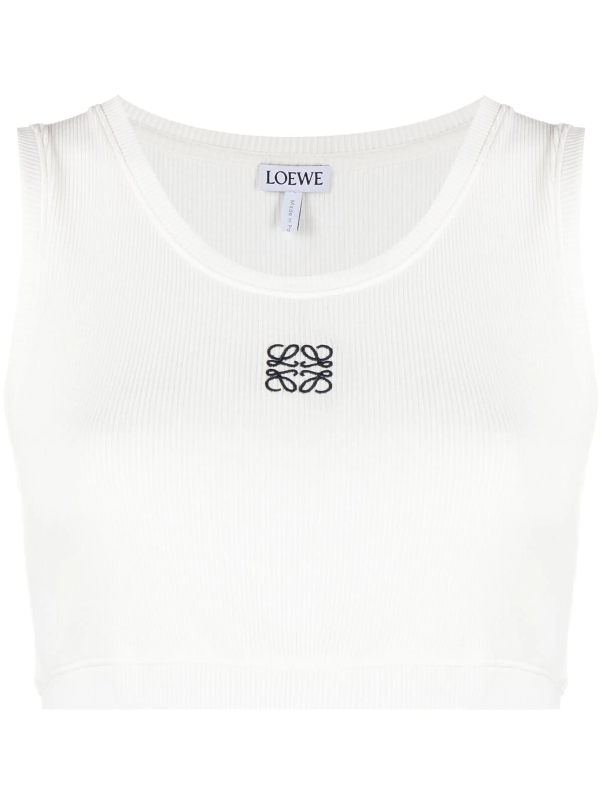 Anagram-embroidered ribbed-knit crop top