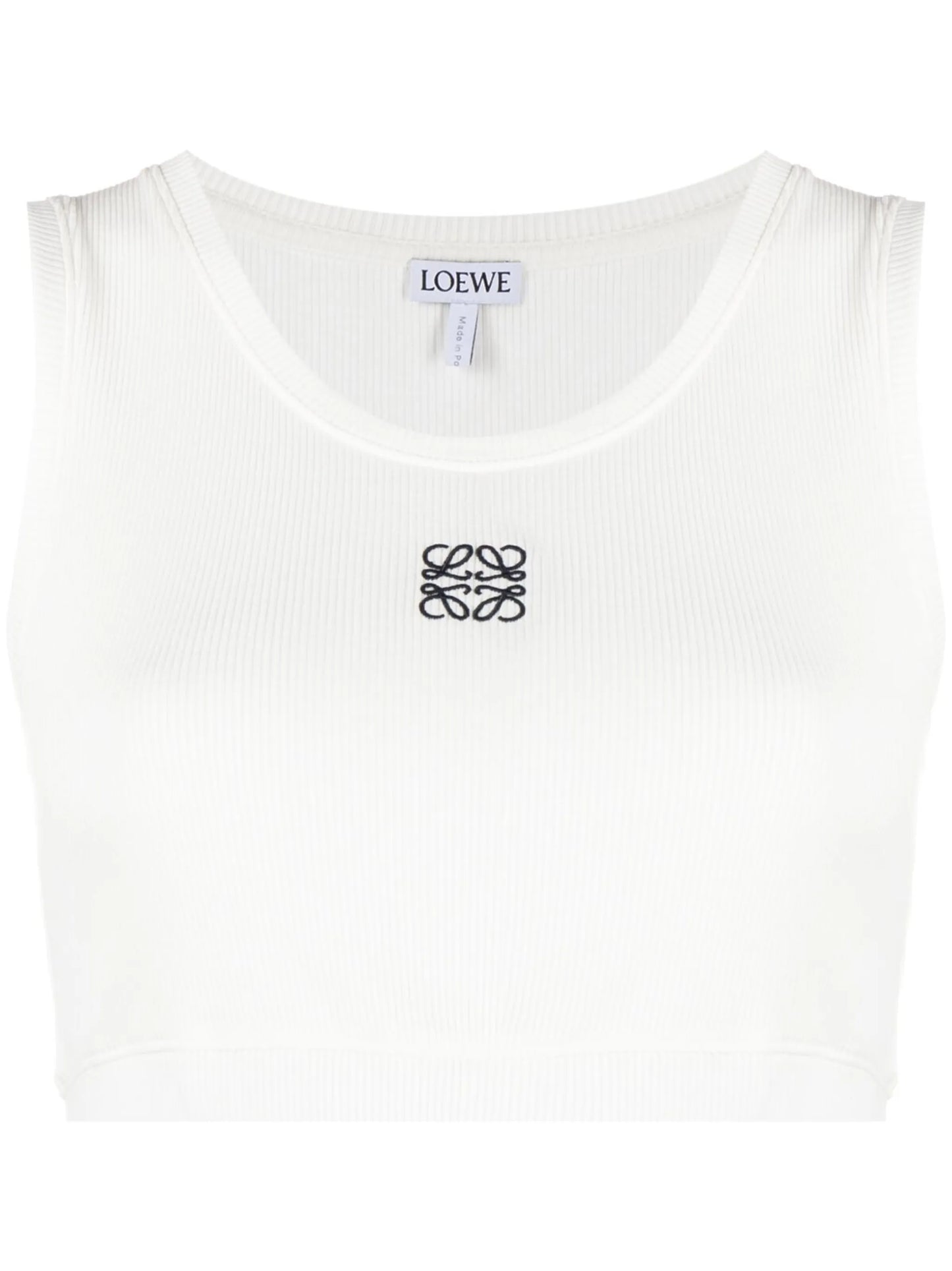 Anagram-embroidered ribbed-knit crop top