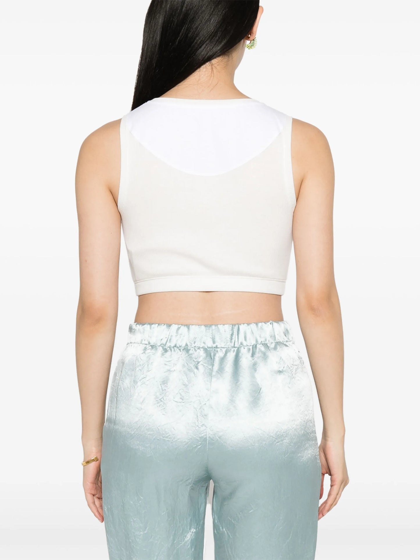 Anagram-embroidered ribbed-knit crop top