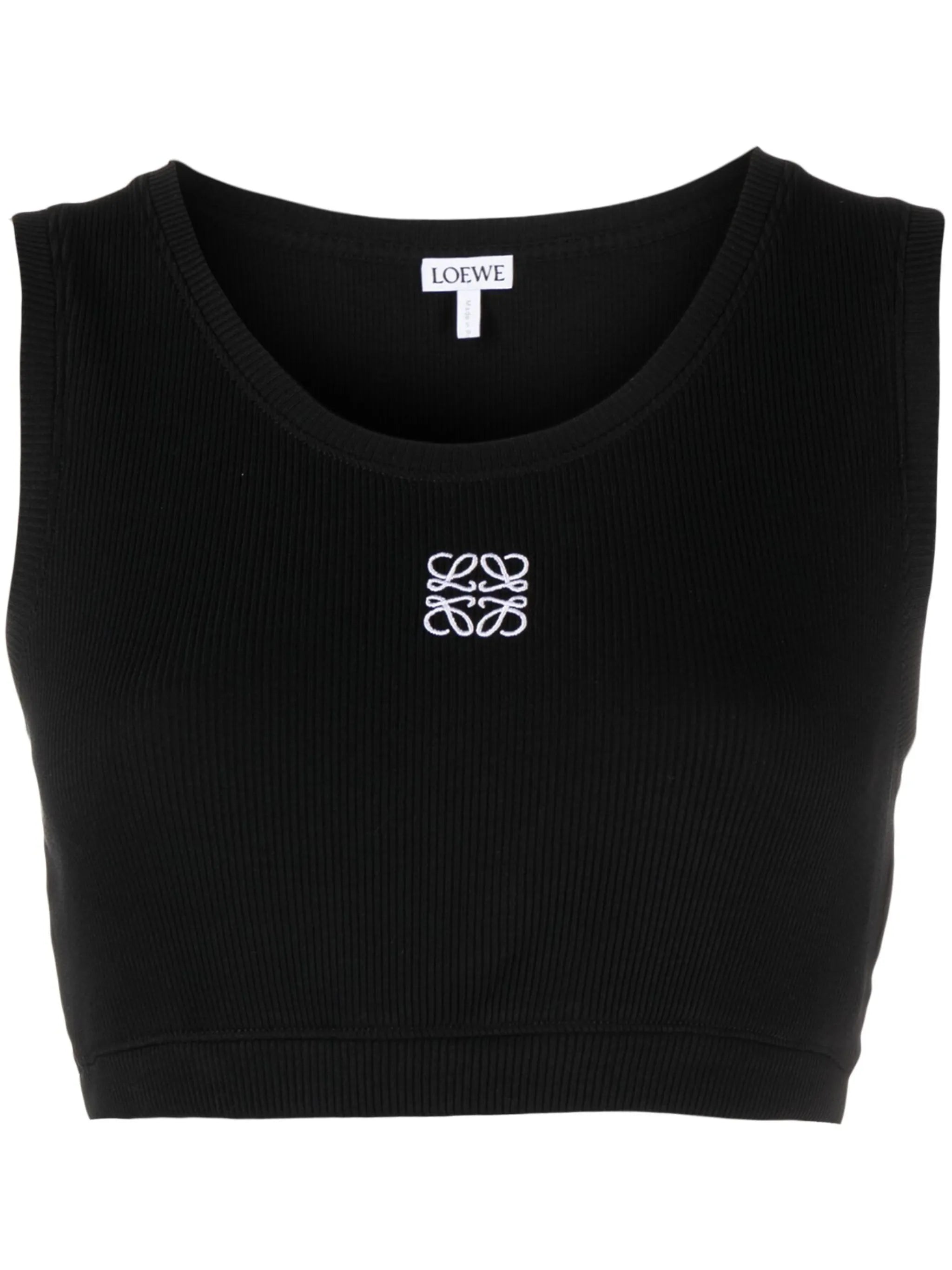 Anagram-embroidered ribbed-knit crop top