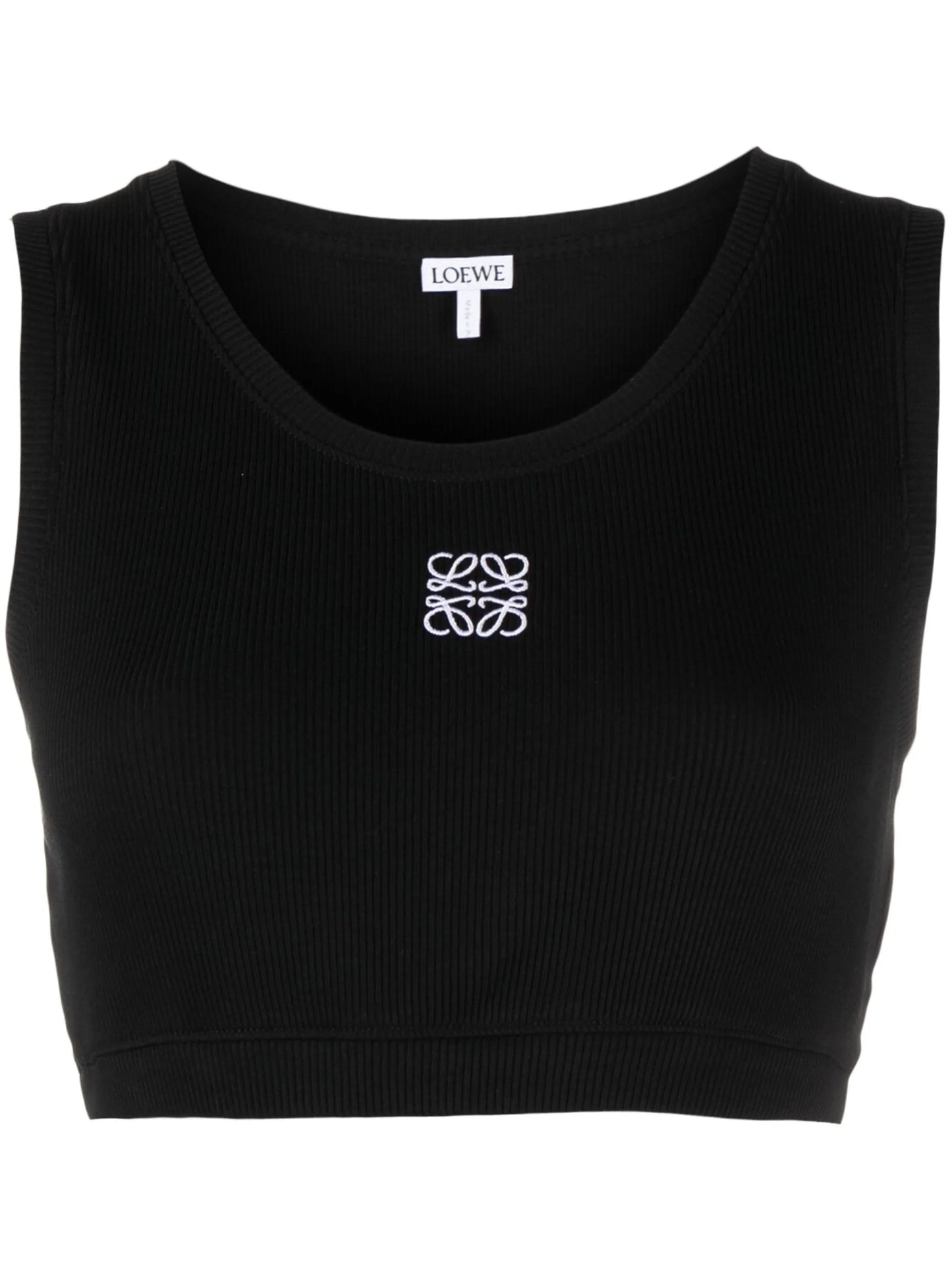 Anagram-embroidered ribbed-knit crop top