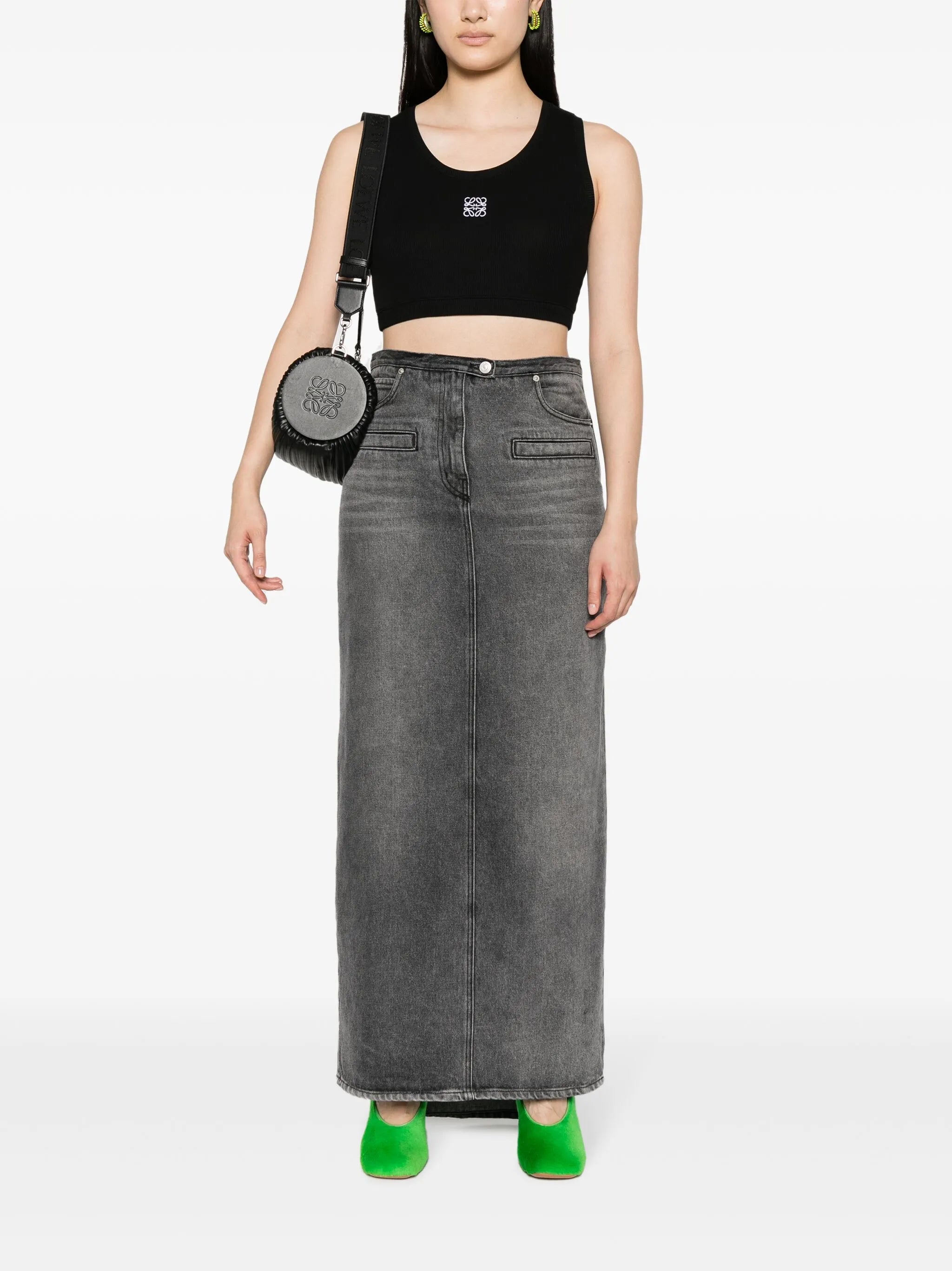 Anagram-embroidered ribbed-knit crop top