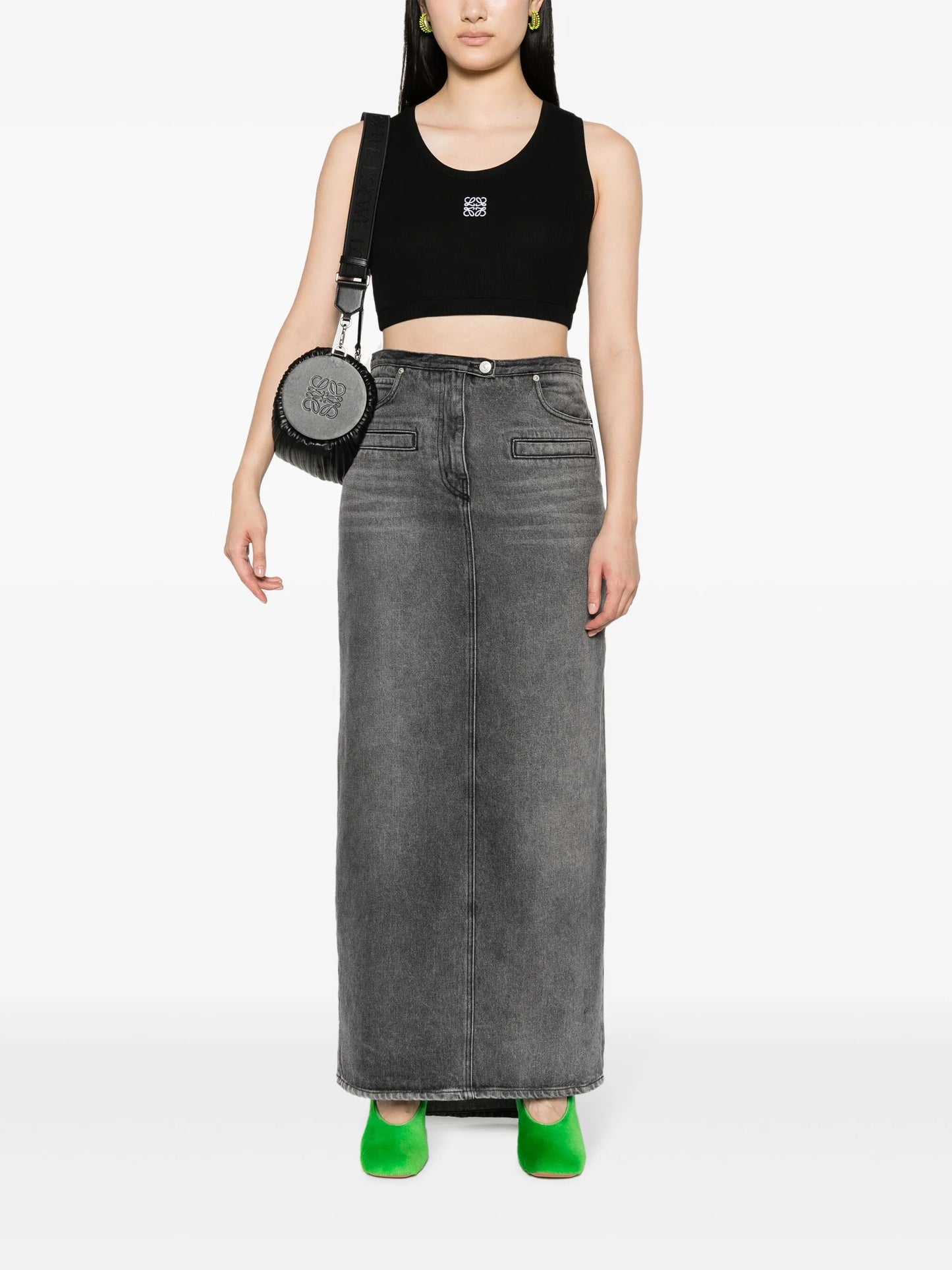 Anagram-embroidered ribbed-knit crop top