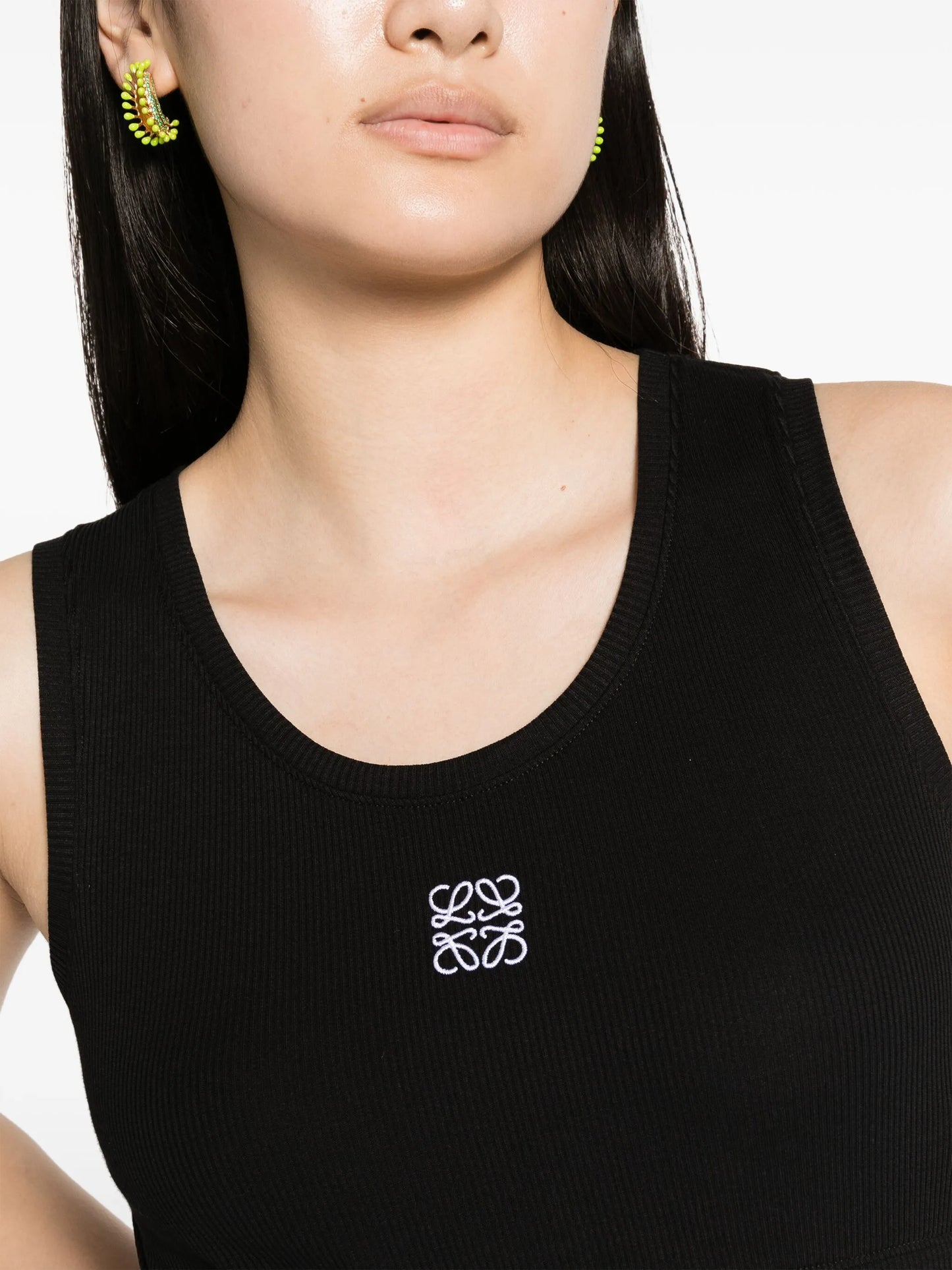 Anagram-embroidered ribbed-knit crop top