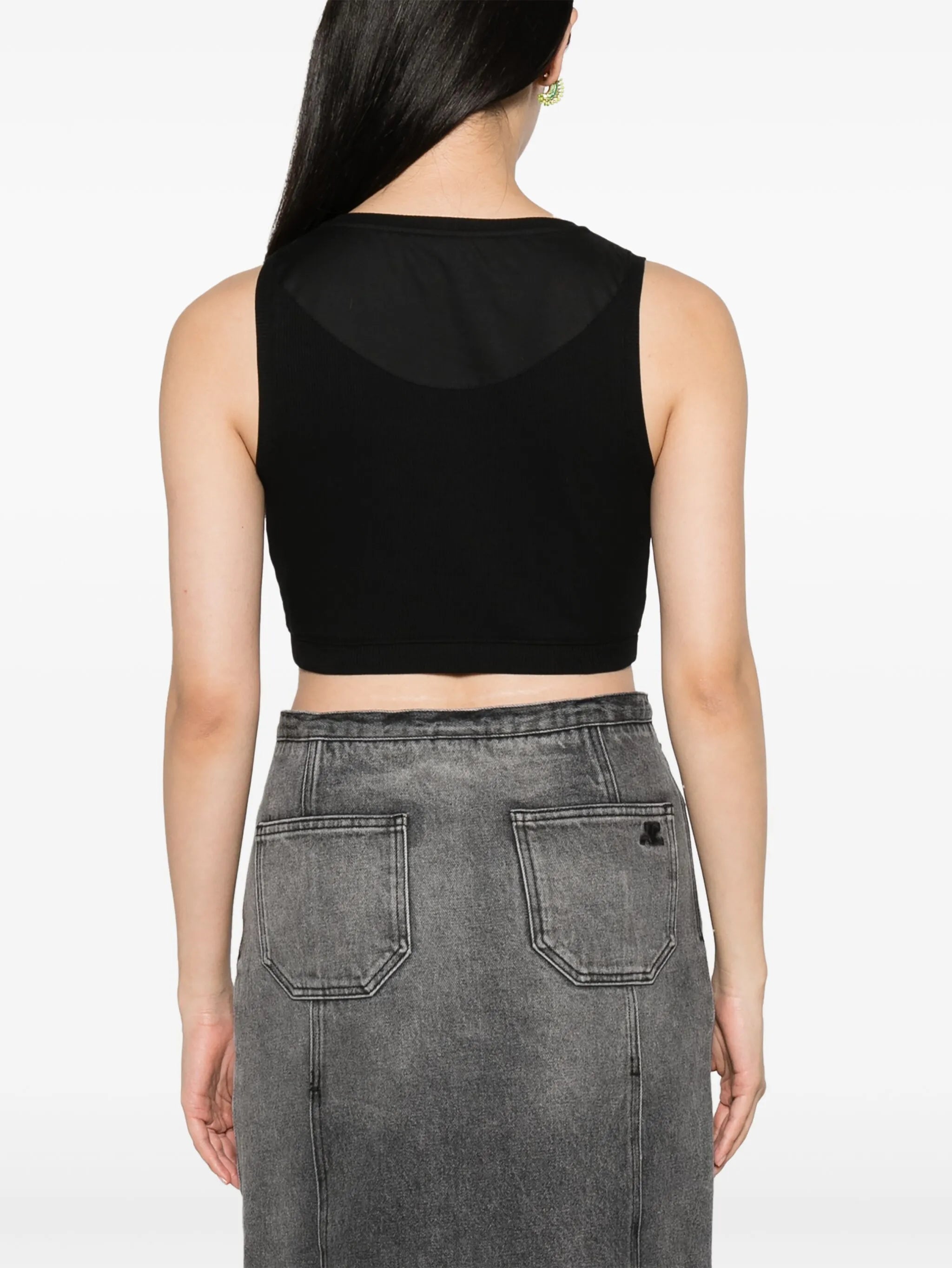 Anagram-embroidered ribbed-knit crop top