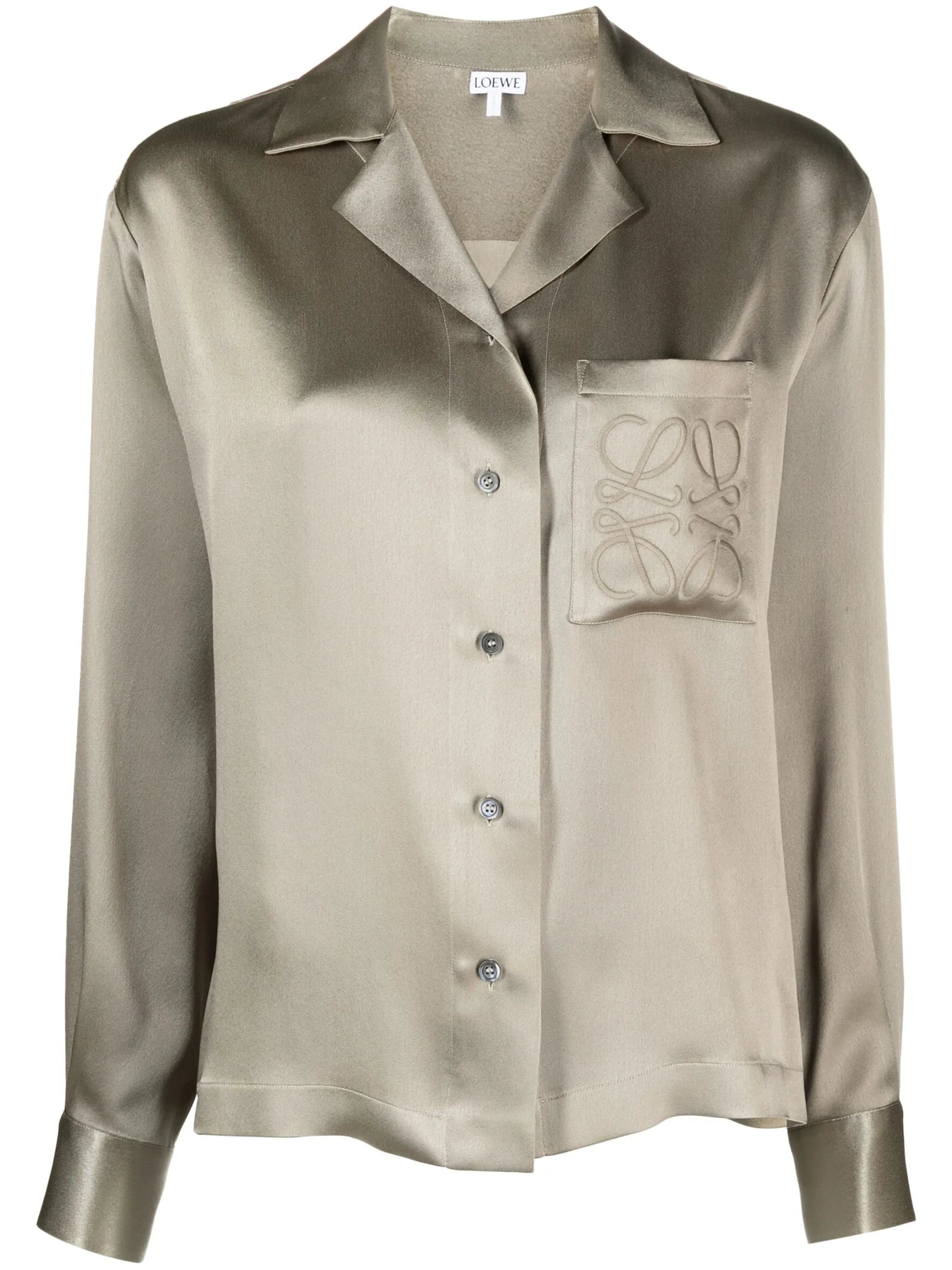 Anagram-embroidered silk shirt