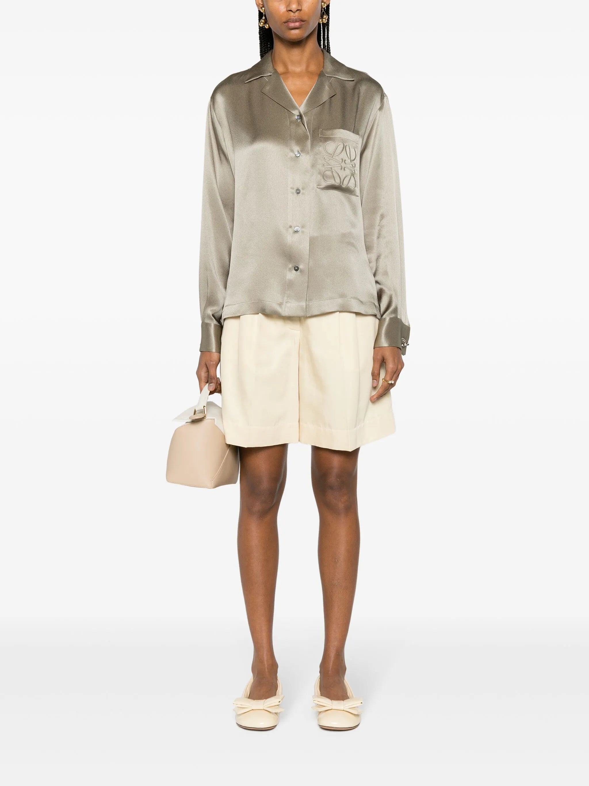 Anagram-embroidered silk shirt