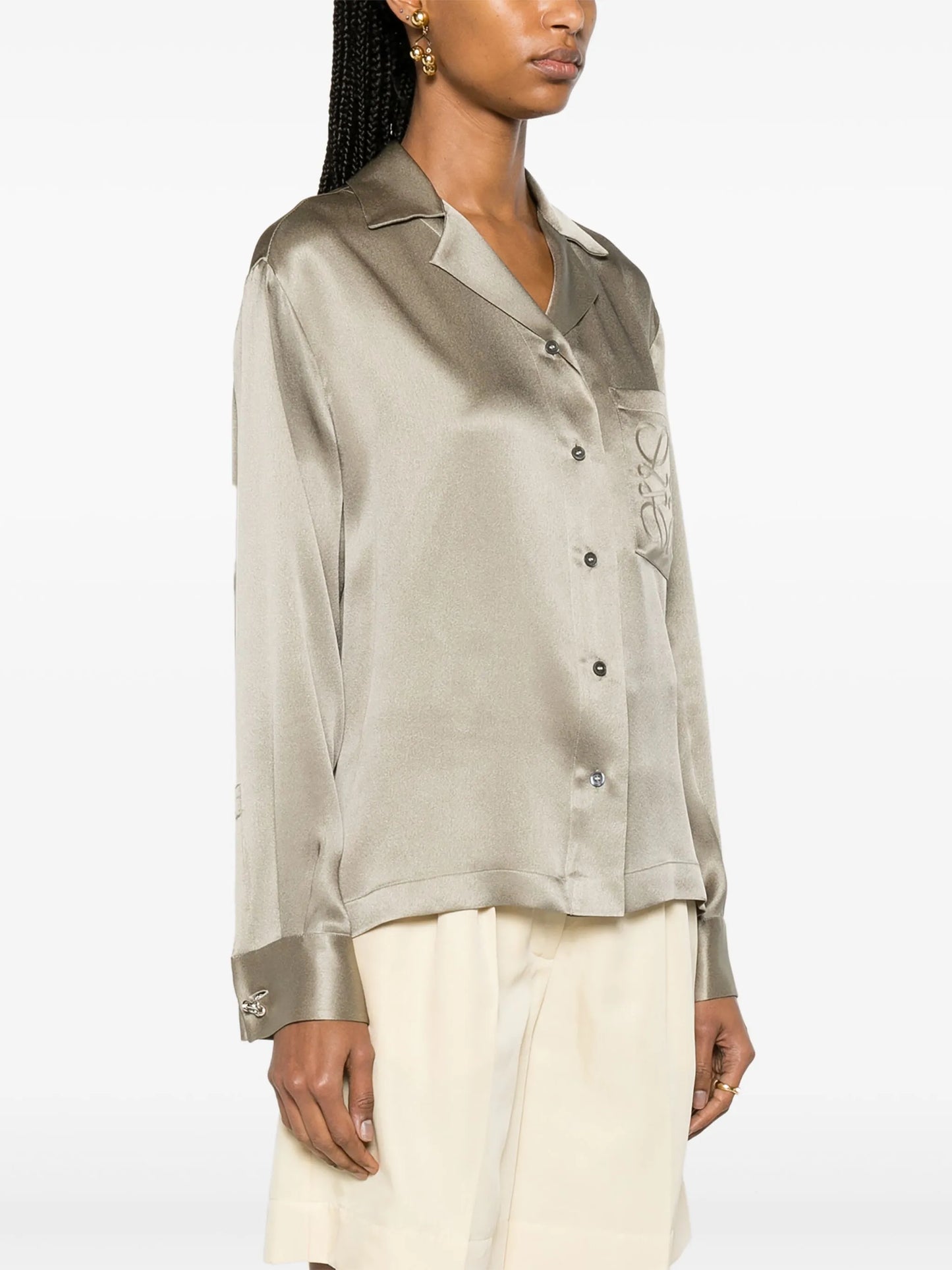 Anagram-embroidered silk shirt