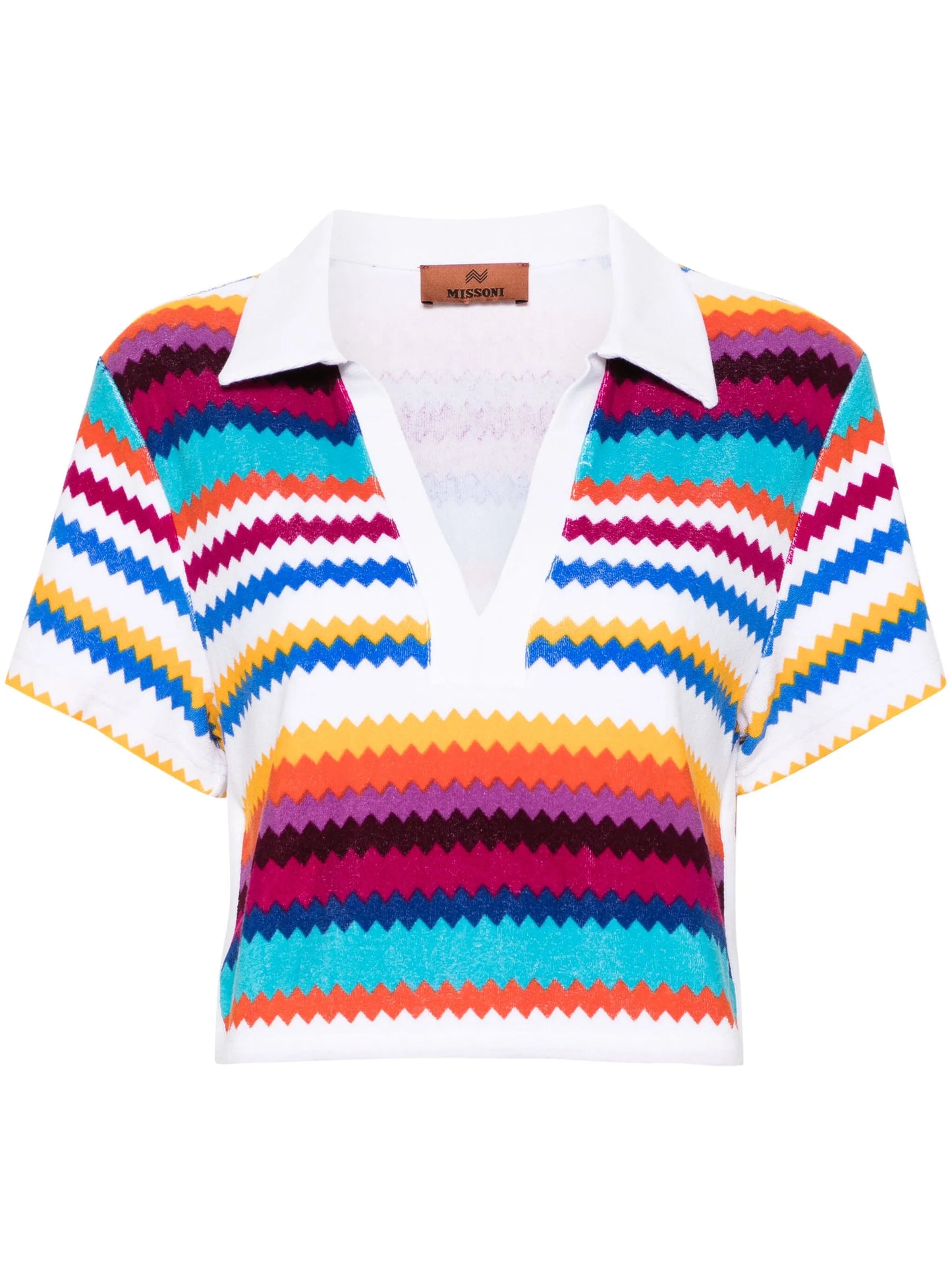 chevron-pattern cropped polo top