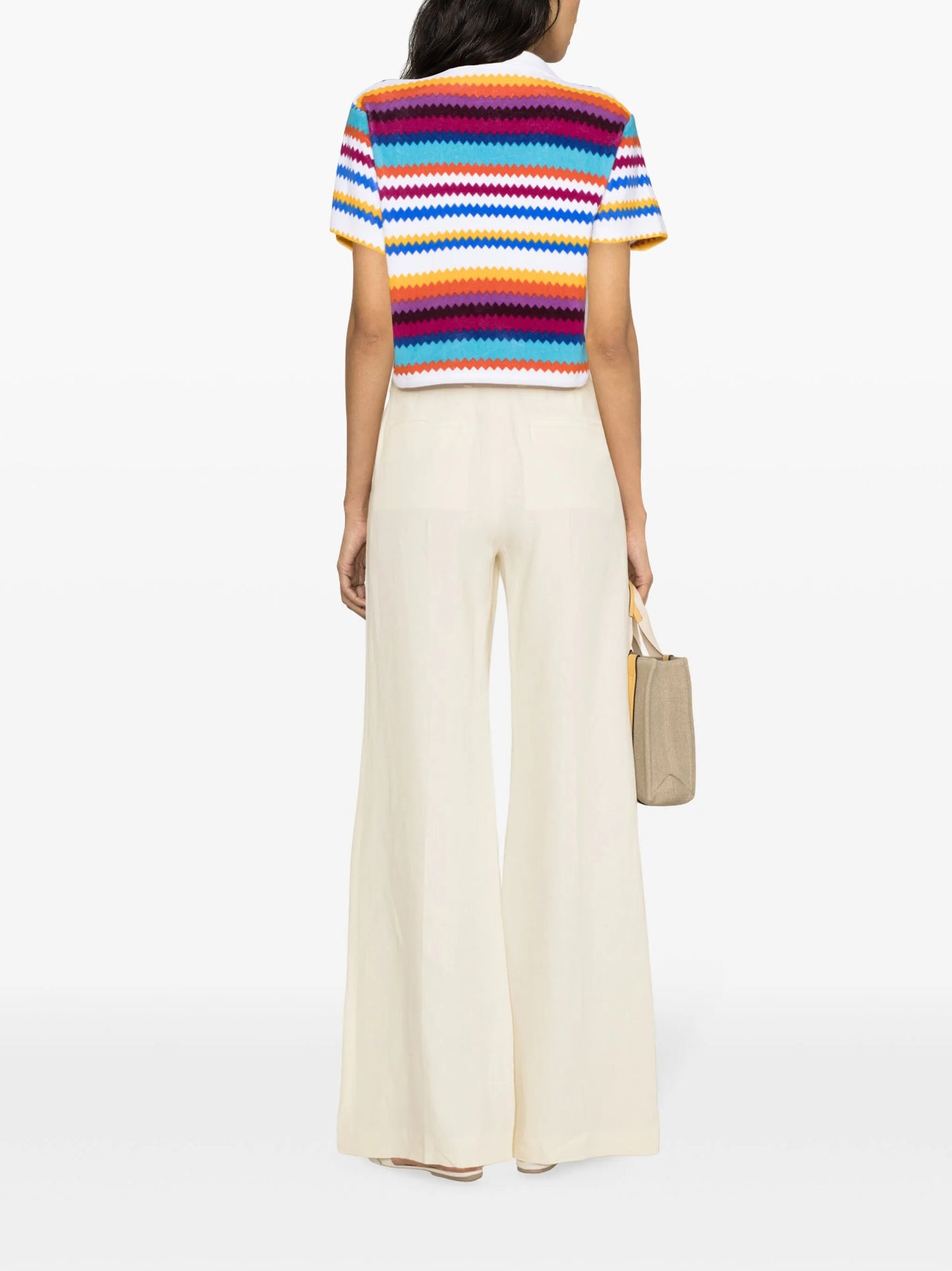 chevron-pattern cropped polo top