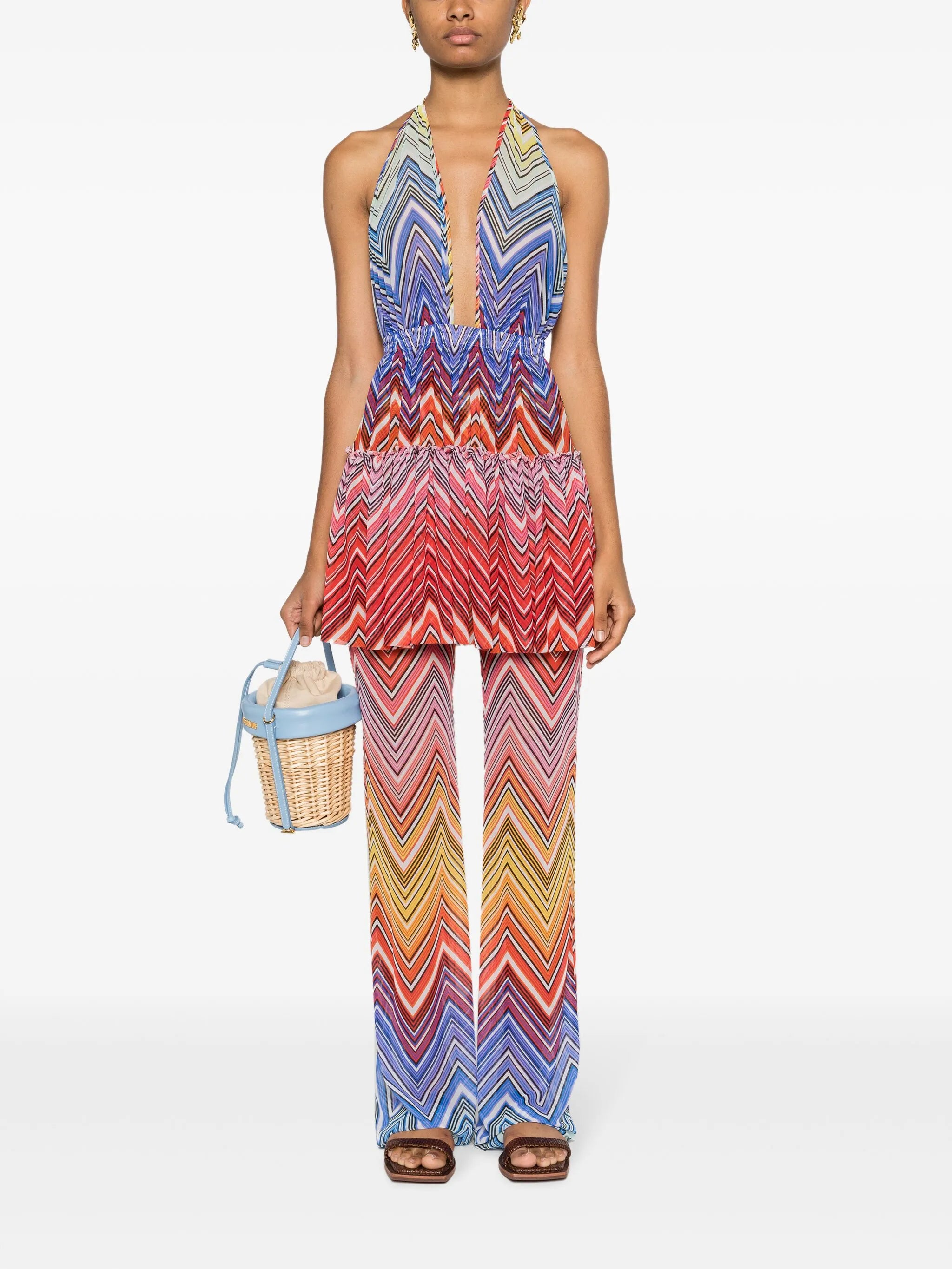 Zigzag-print tulle minidress
