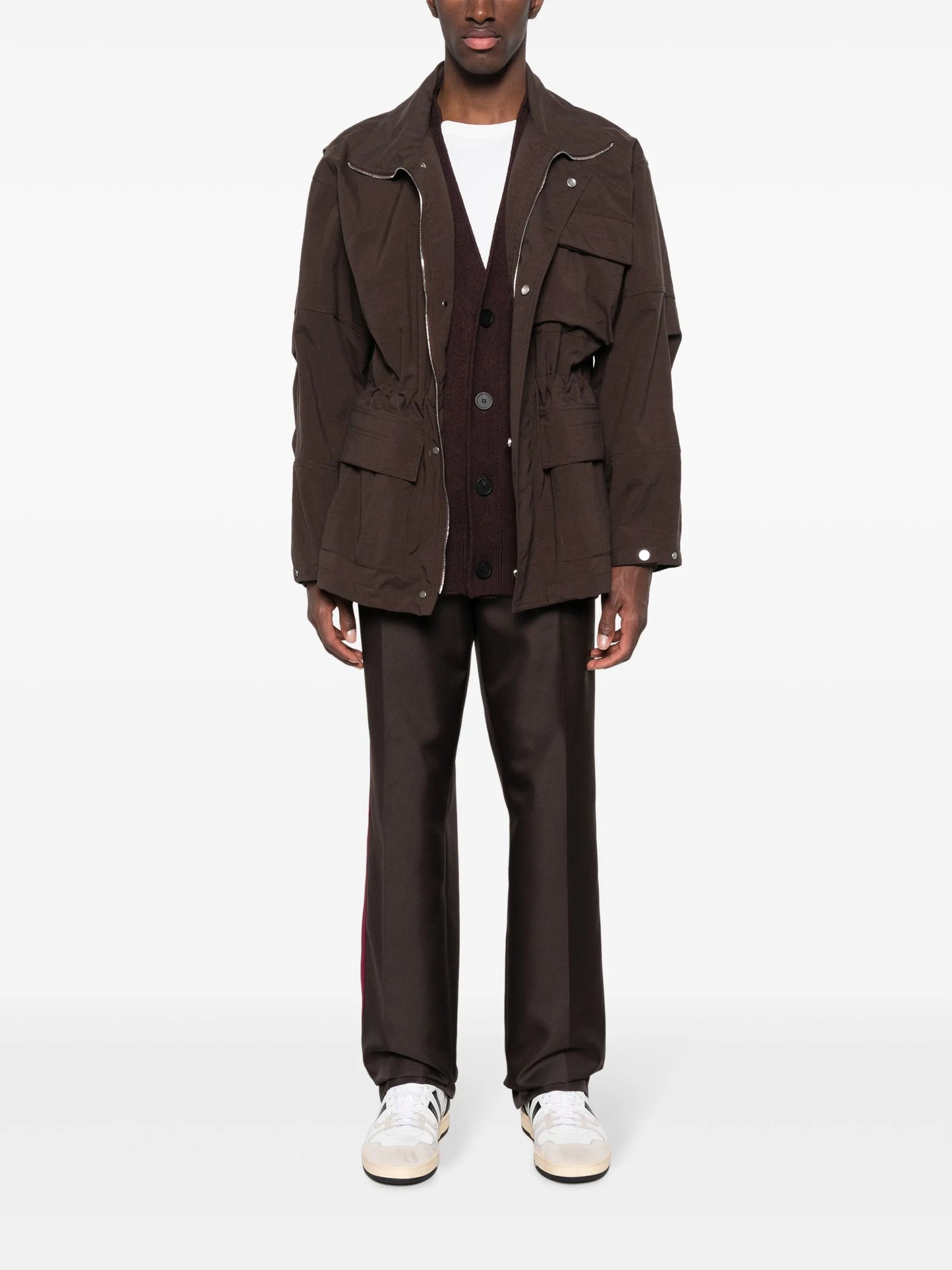 side-stripe drawstring straight-leg trousers