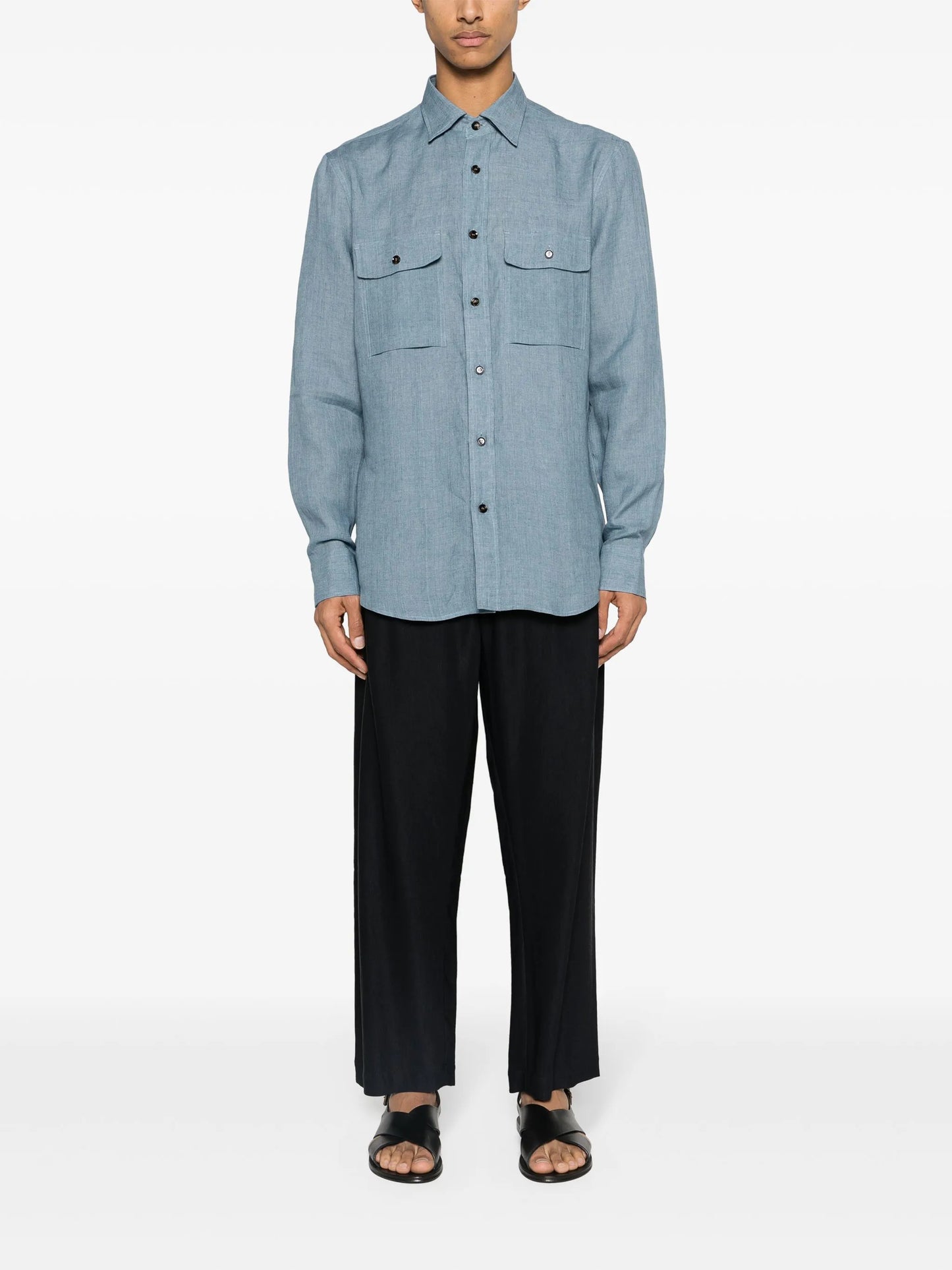 button-down collar linen shirt