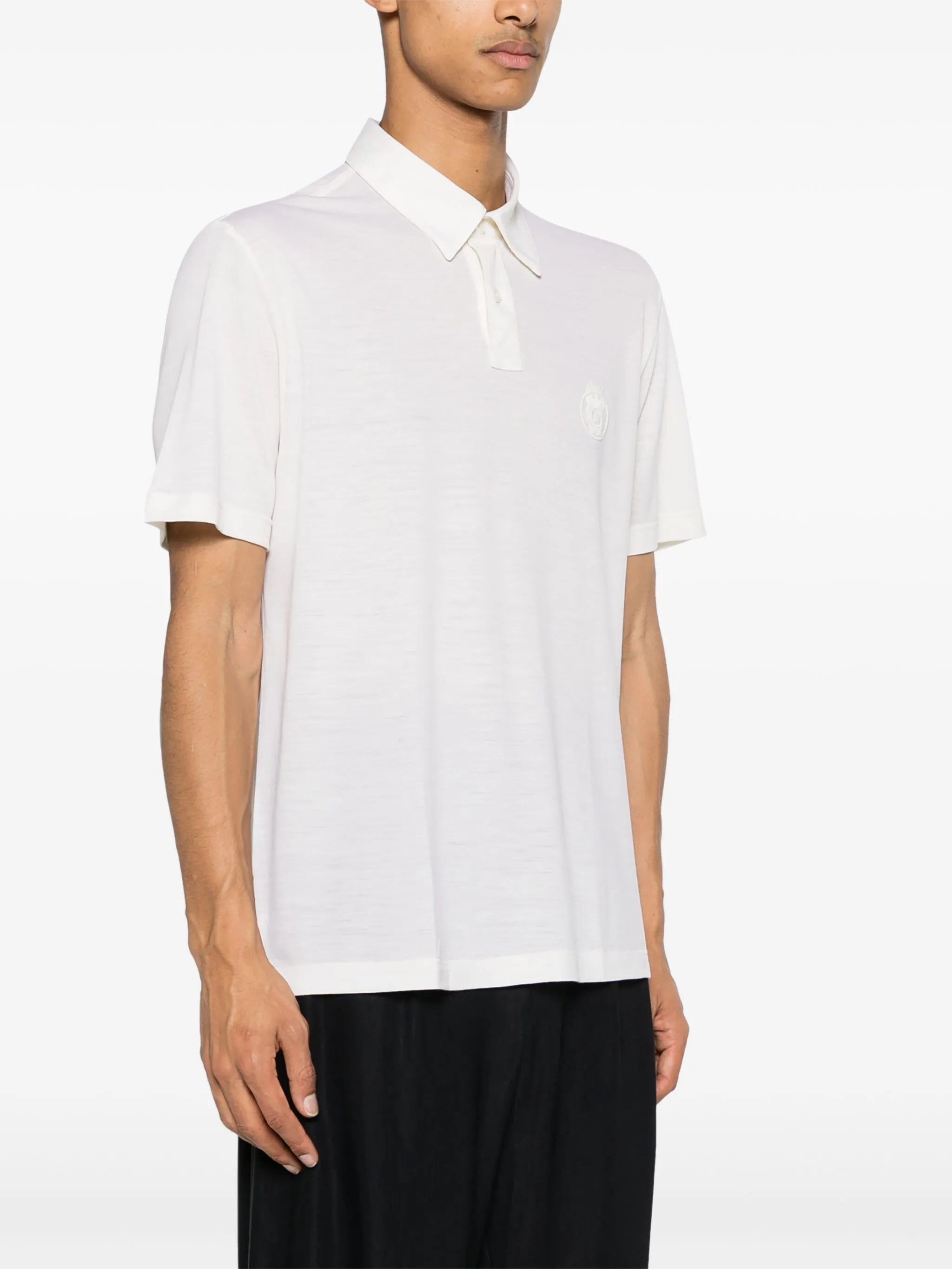 logo-embroidered wool polo shirt