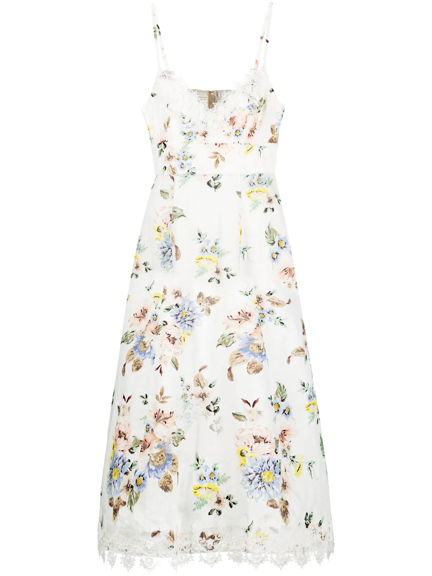 floral-print linen midi dress