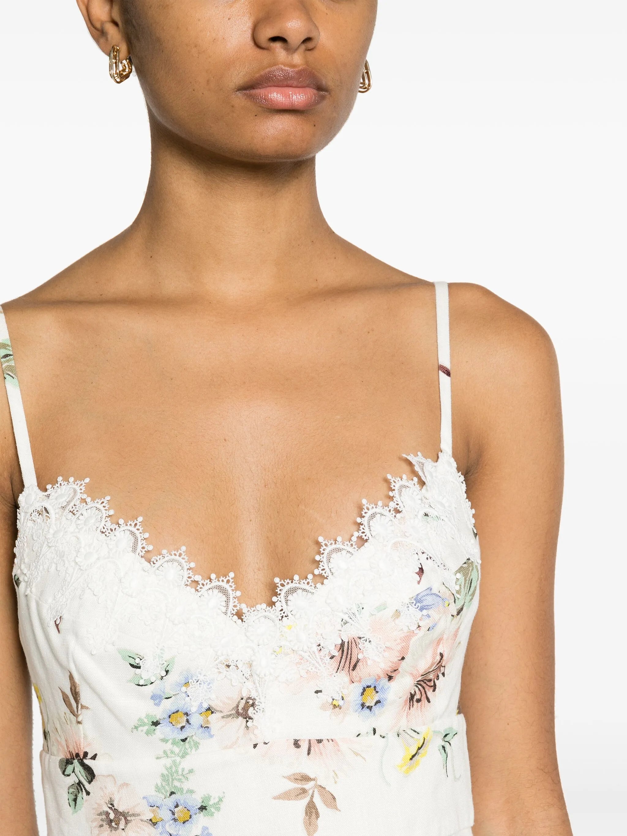 floral-print linen midi dress